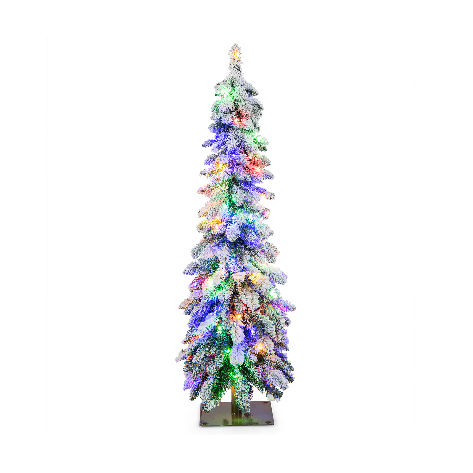 Snow-Flocked Slim Pencil Christmas Tree with 11 Lighting Modes-4FT