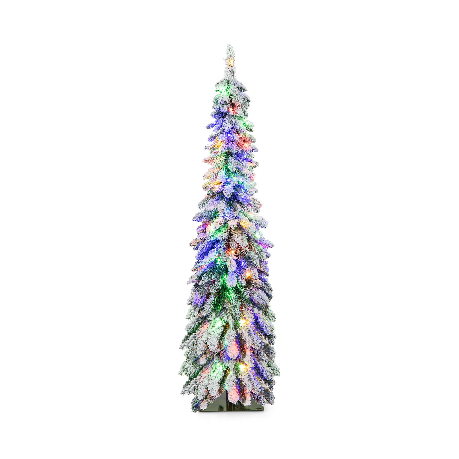 Snow-Flocked Slim Pencil Christmas Tree with 11 Lighting Modes-5FT