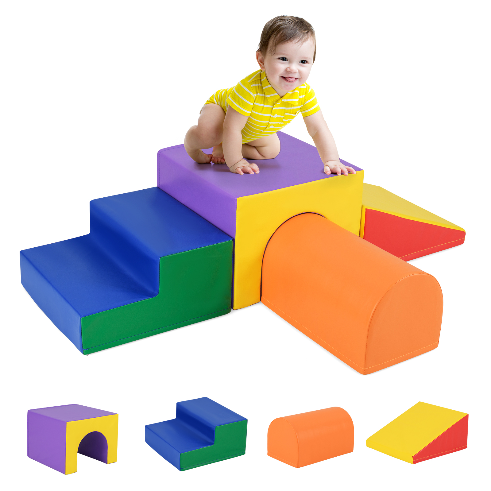 4-Piece Soft Climb and Crawl Foam Block Play Set for Infant Baby-Colourful