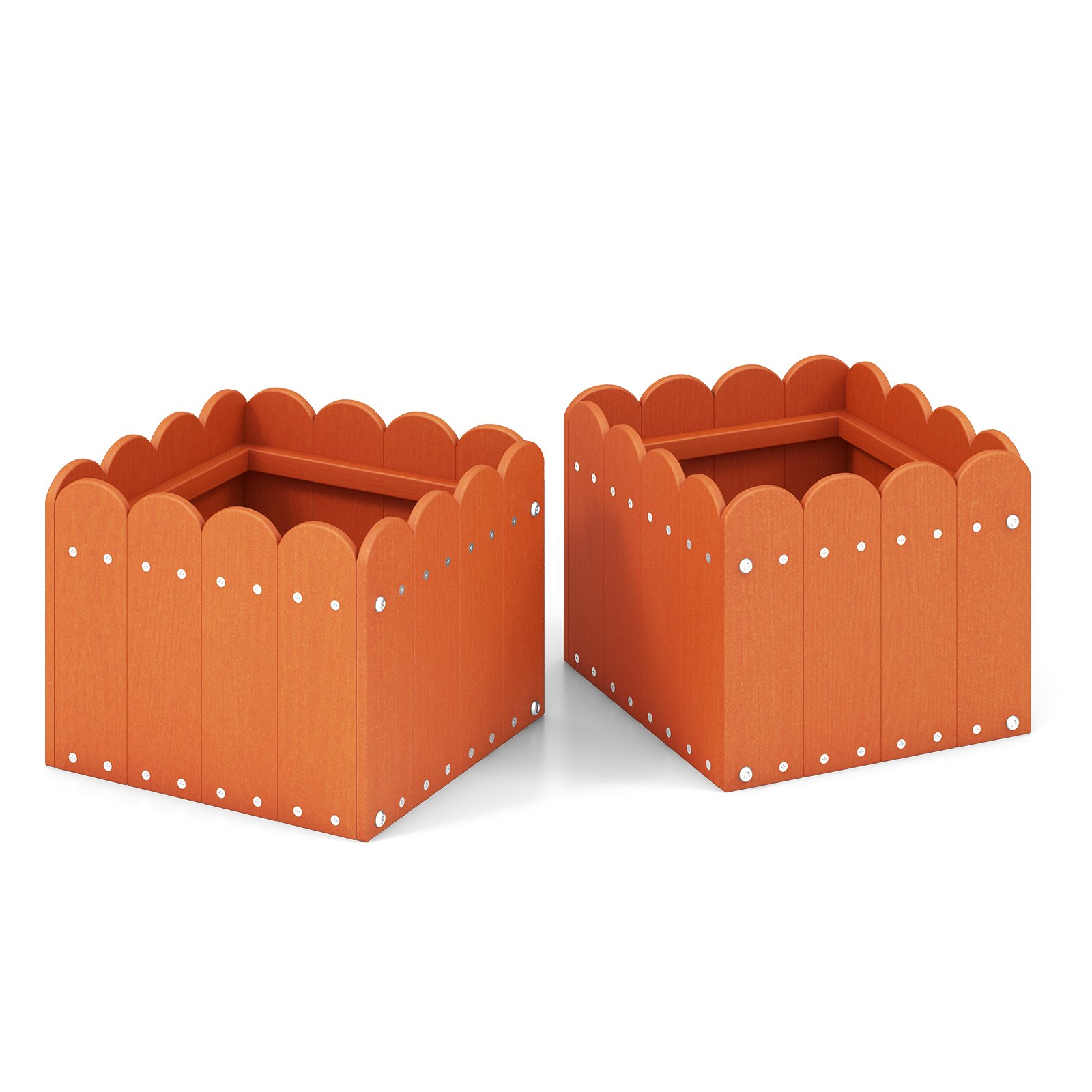 2 Pack Square Planter Box with Drainage Gaps-Orange