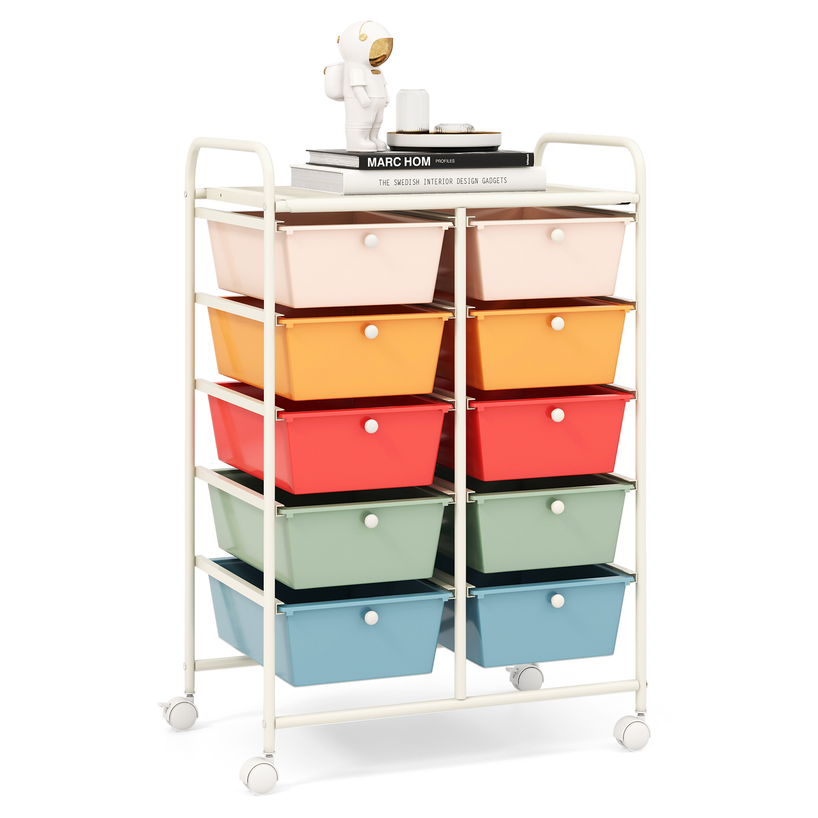 Storage Rolling Cart with 10-Drawer for Tools Scrapbook Paper Organising-Colourful