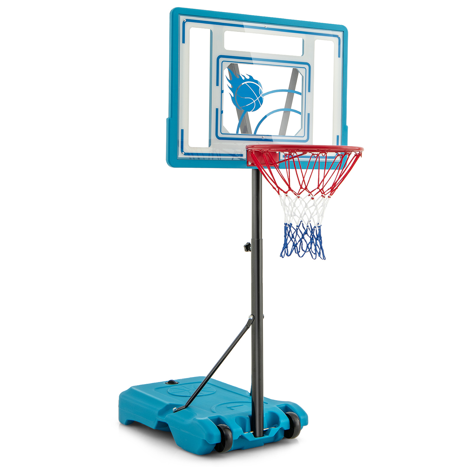 Swimming Pool Basketball Hoop Adjustable with Fillable Base and Wheels-Blue