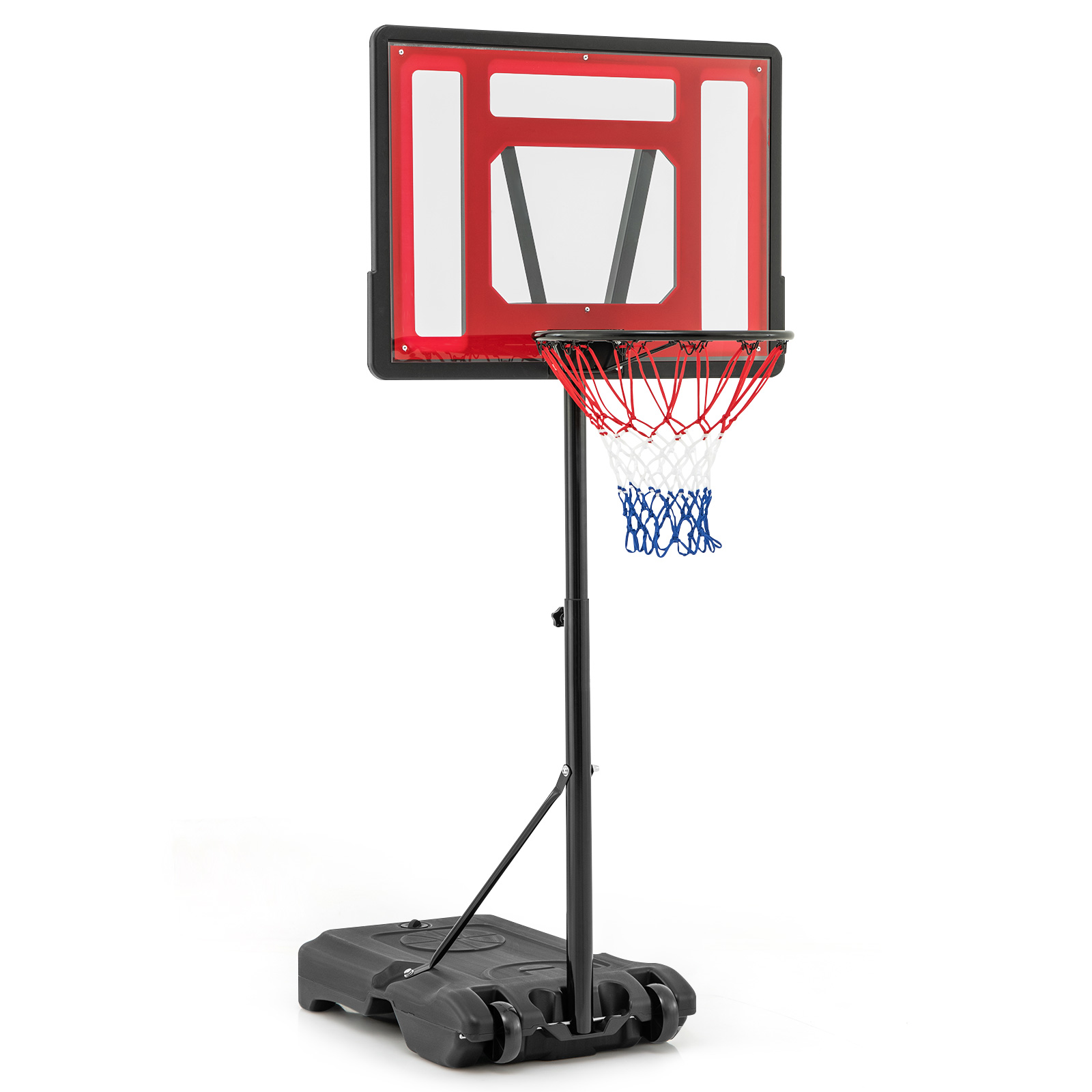 Swimming Pool Basketball Hoop Adjustable with Fillable Base and Wheels-Red