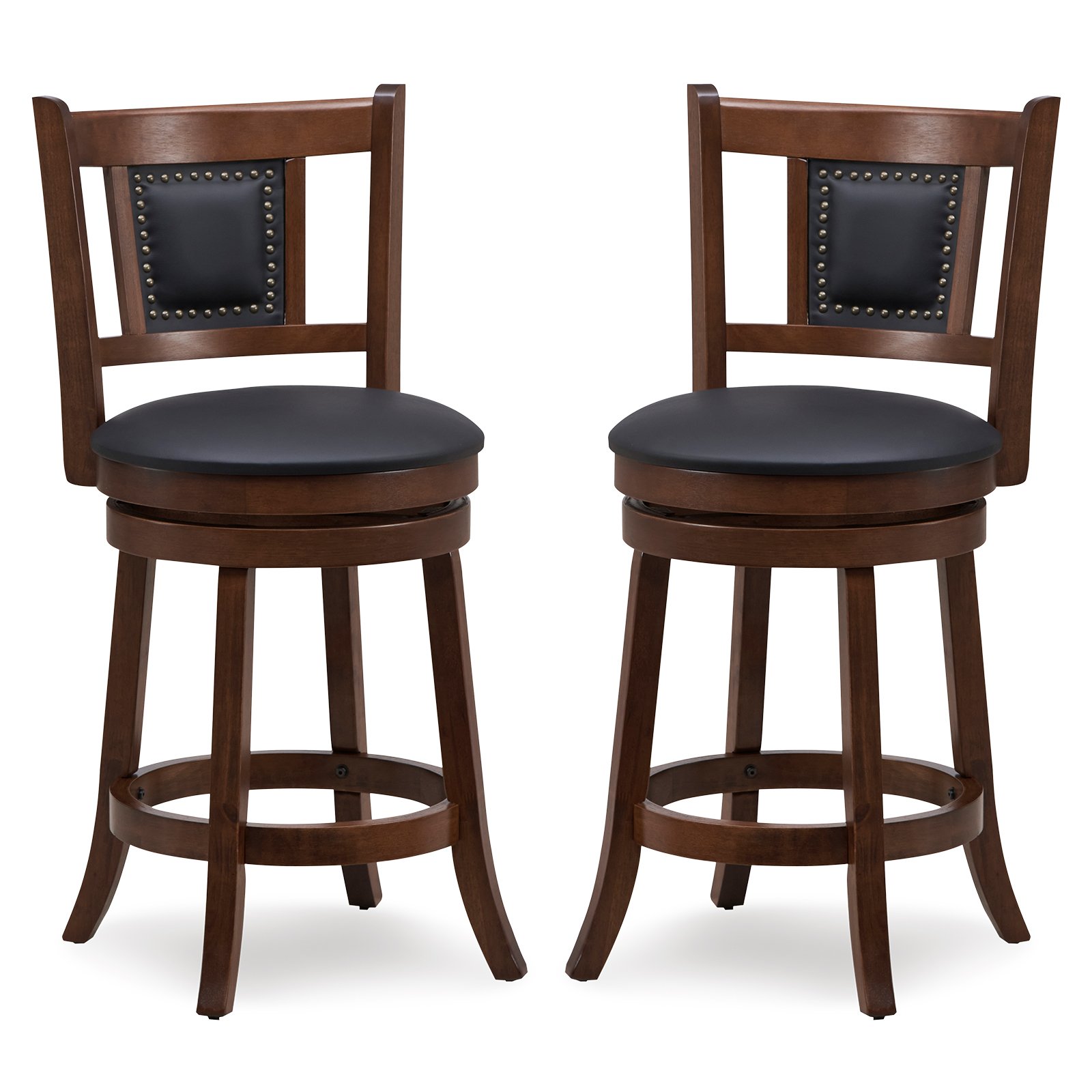 65/74 cm Swivel Bar Stool Set of 2 with Curved Backrest-30 Inches