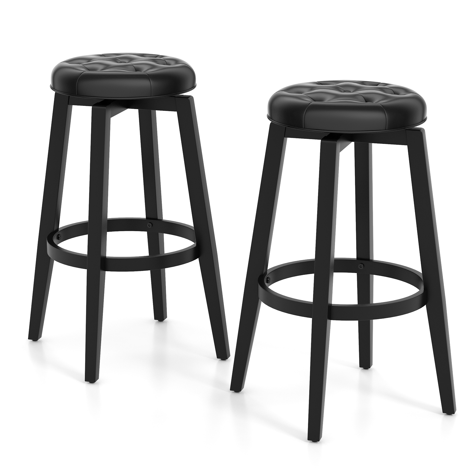 Swivel Bar Stool Set of 2 with Footrest Retro-Black-76 cm