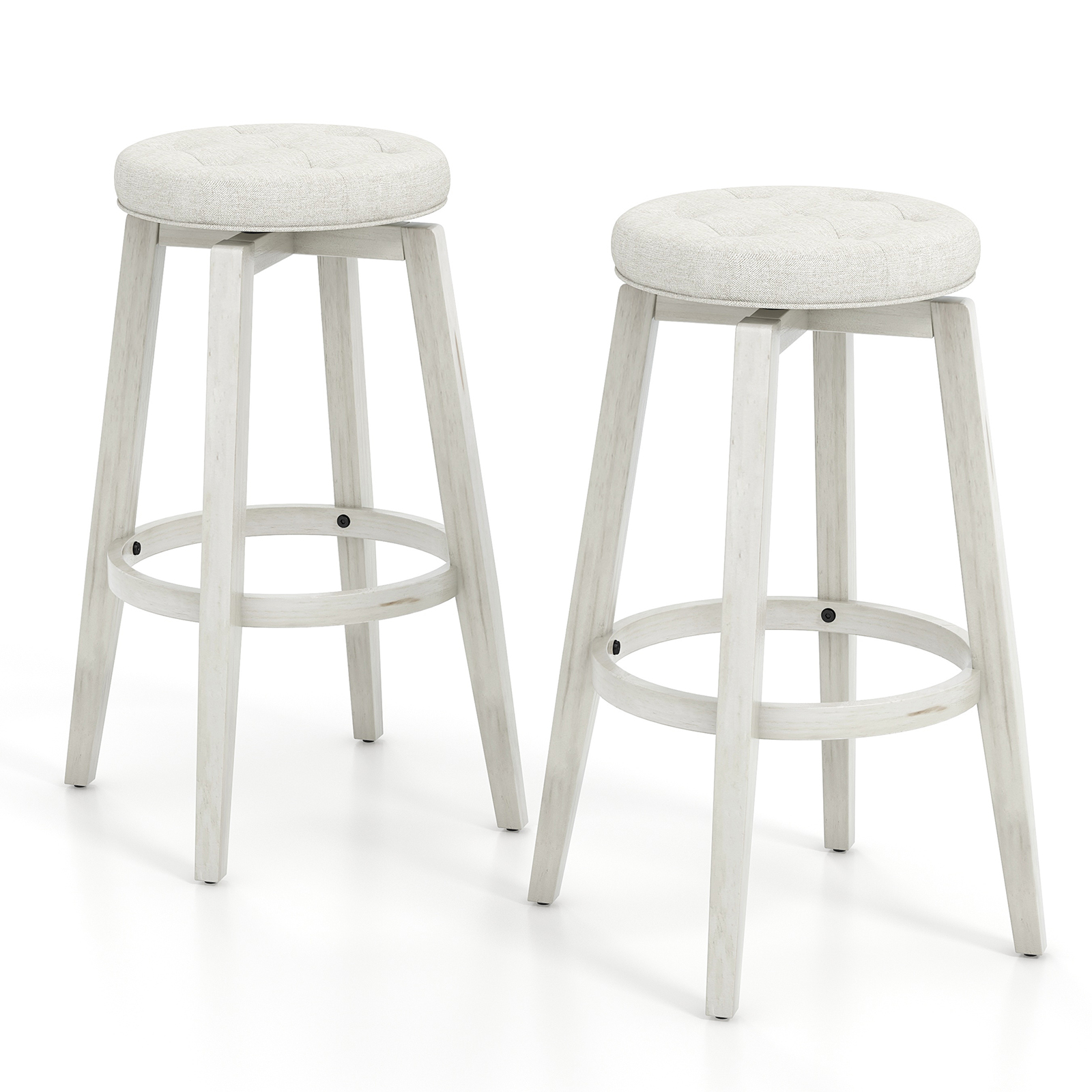 Swivel Bar Stool Set of 2 with Footrest Retro-White-76 cm