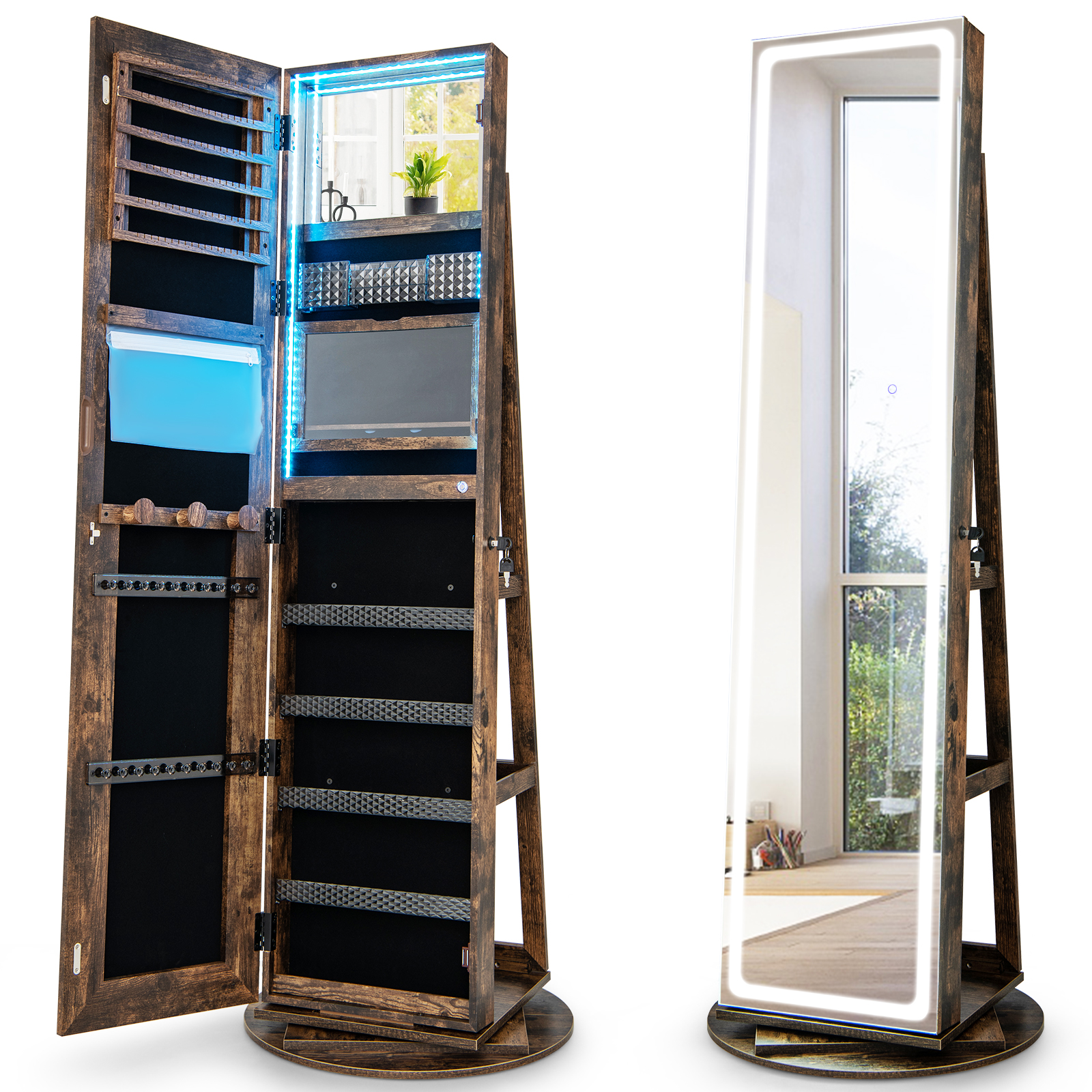 360° Swivel Jewelry Cabinet with LED Lights