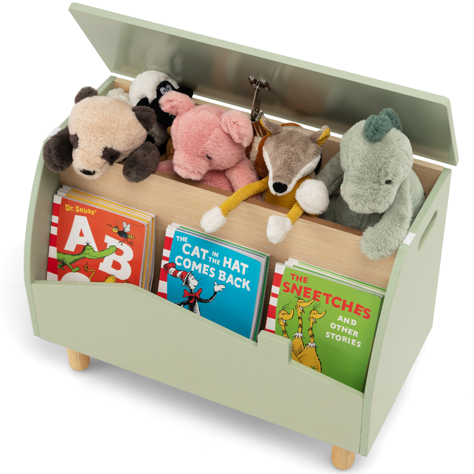 Kids Toy Box with Safety Hinge for Playroom-Green