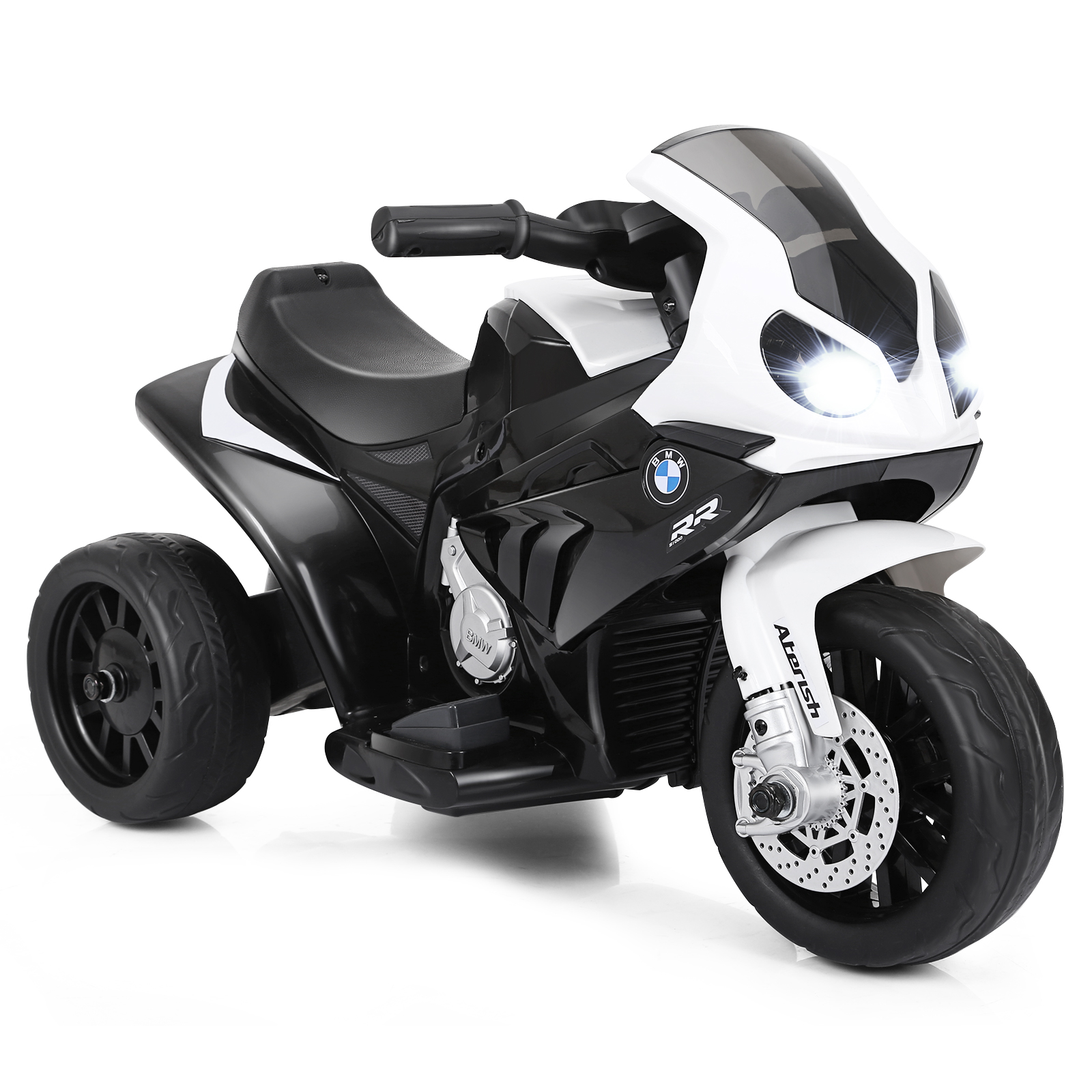 6V Kids Ride on Motorcycle with Training Wheels and Head Light-Black