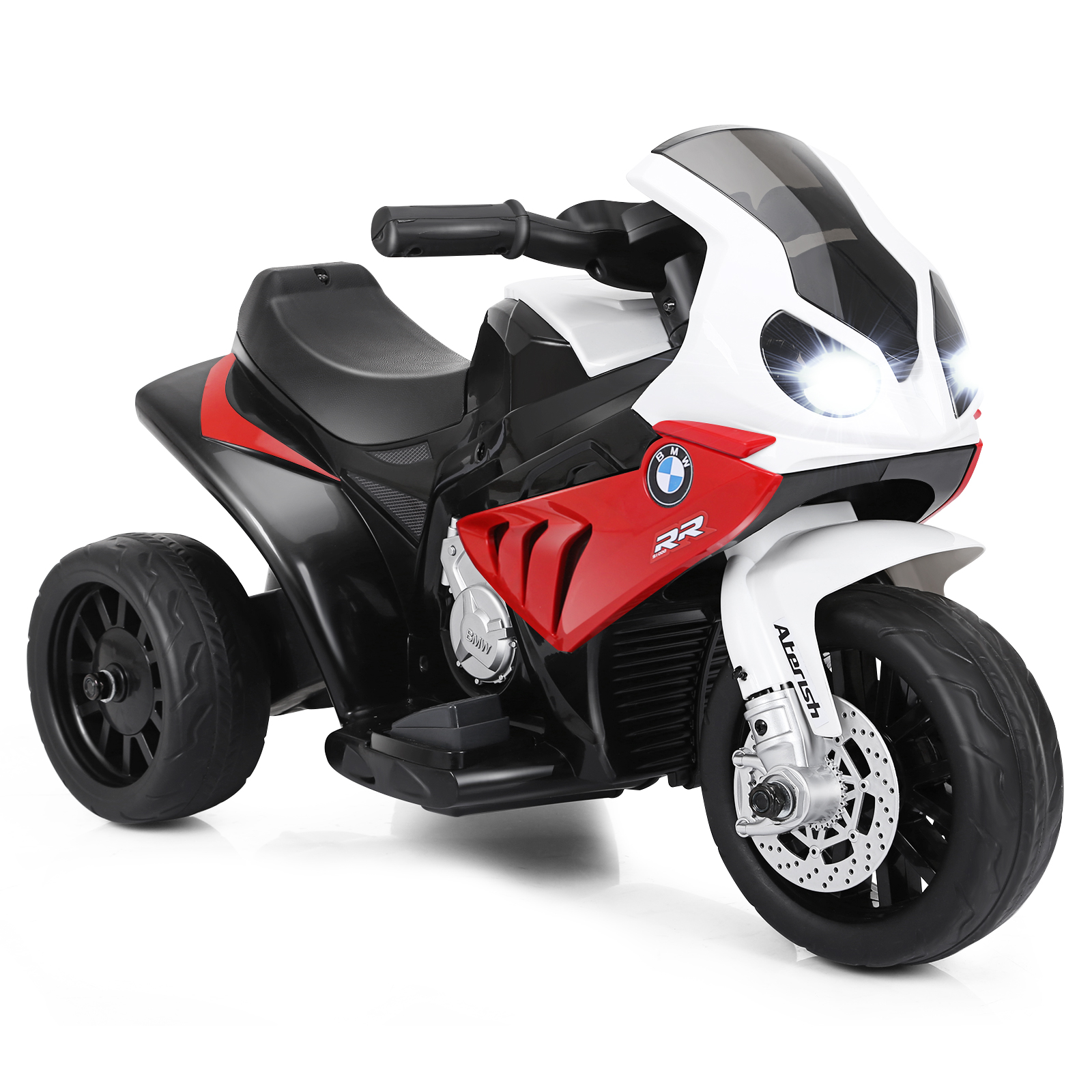 6V Kids Ride on Motorcycle with Training Wheels and Head Light-Red