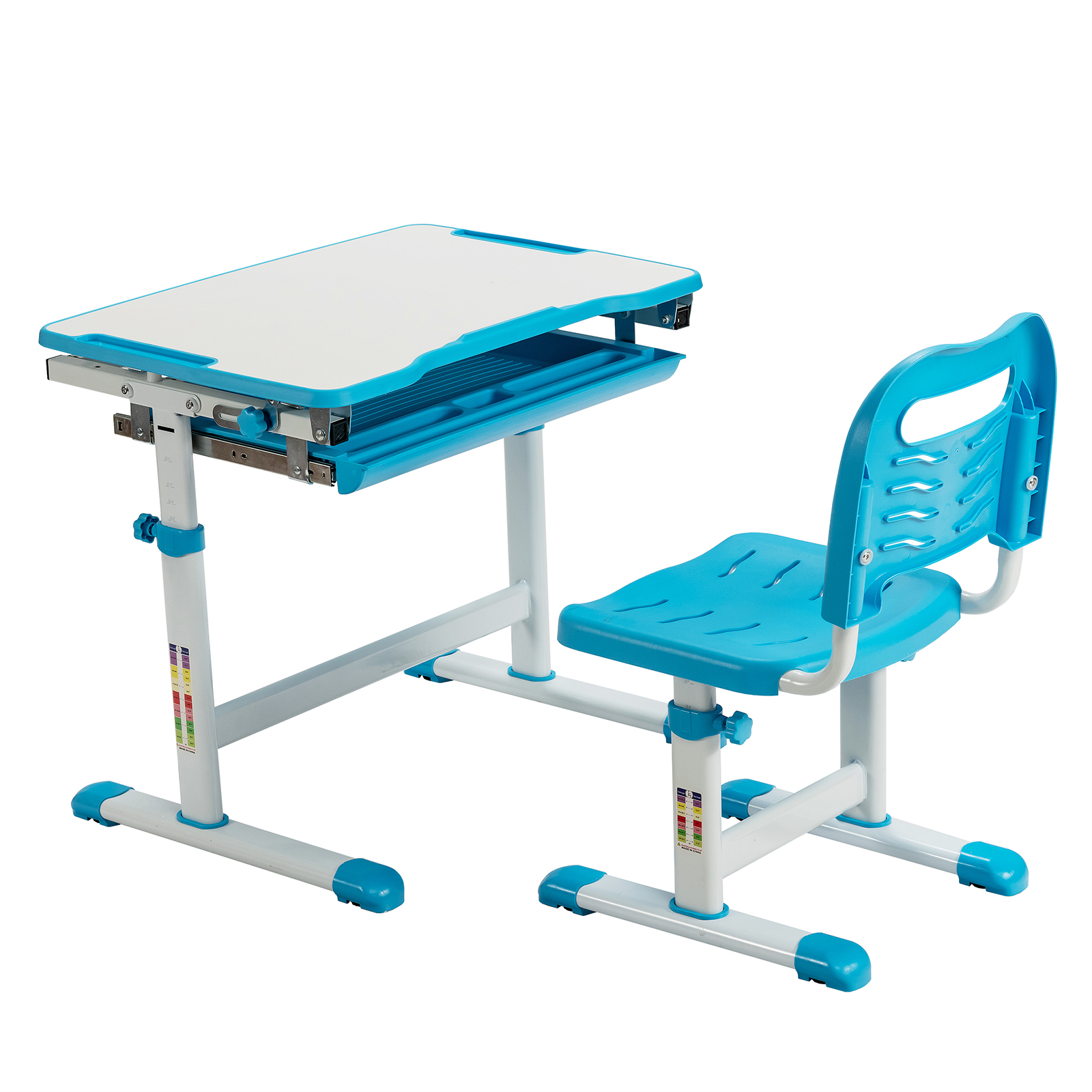 Height Adjustable Kids Study Table and Chair Set with Tilting Tabletop-Blue