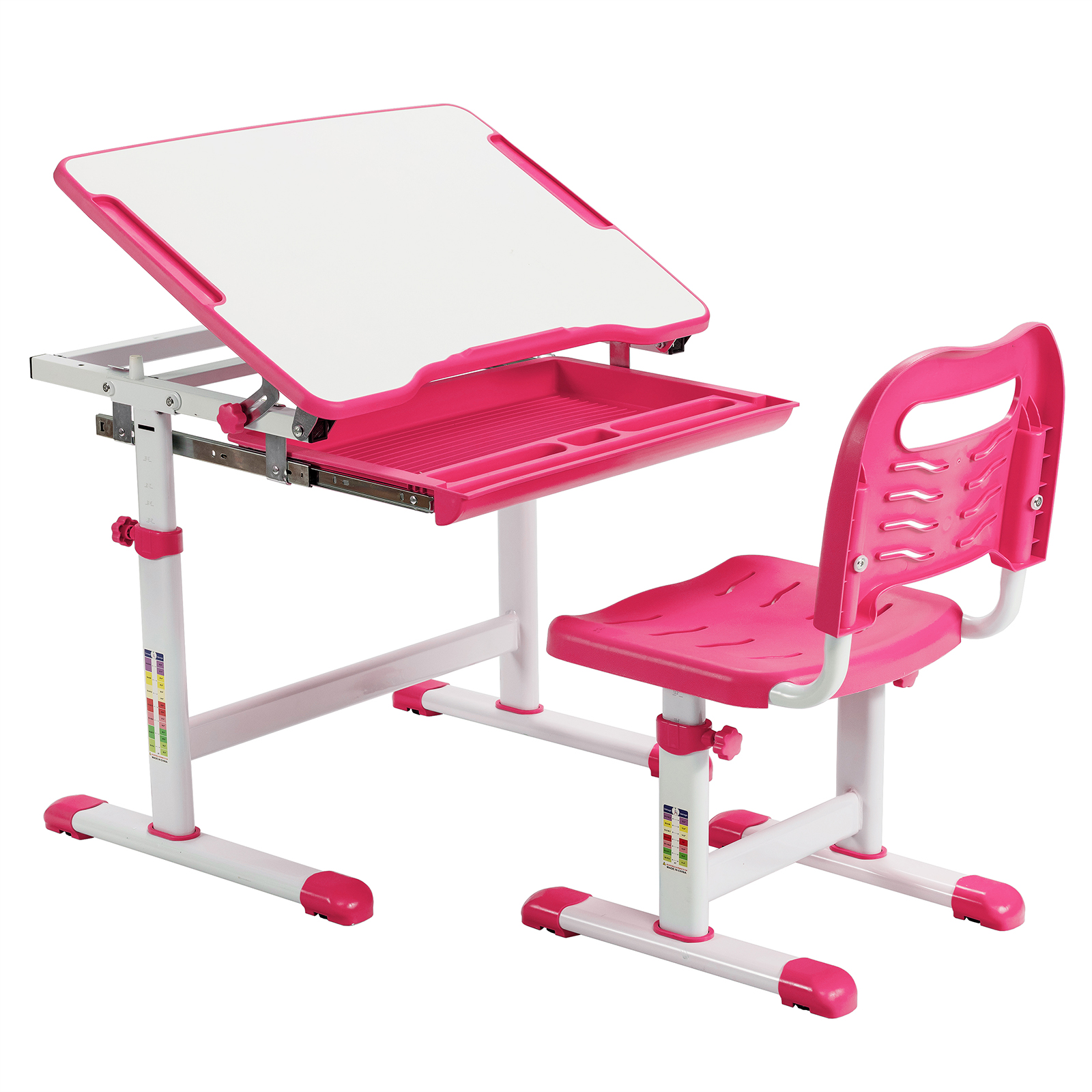 Height Adjustable Kids Study Table and Chair Set with Tilting Tabletop-Pink