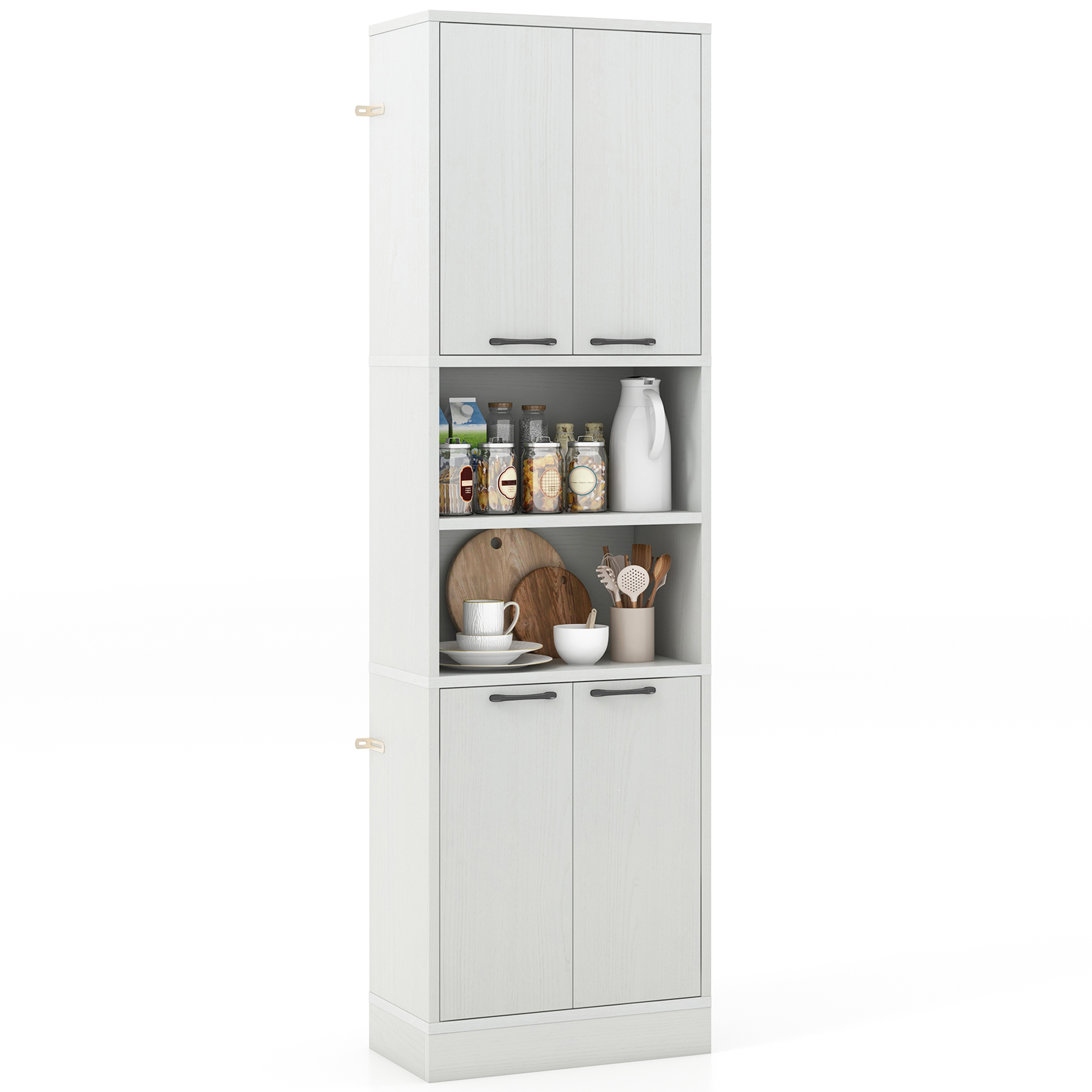 190cm Tall Freestanding Cupboard with Doors and Shelves-White Oak