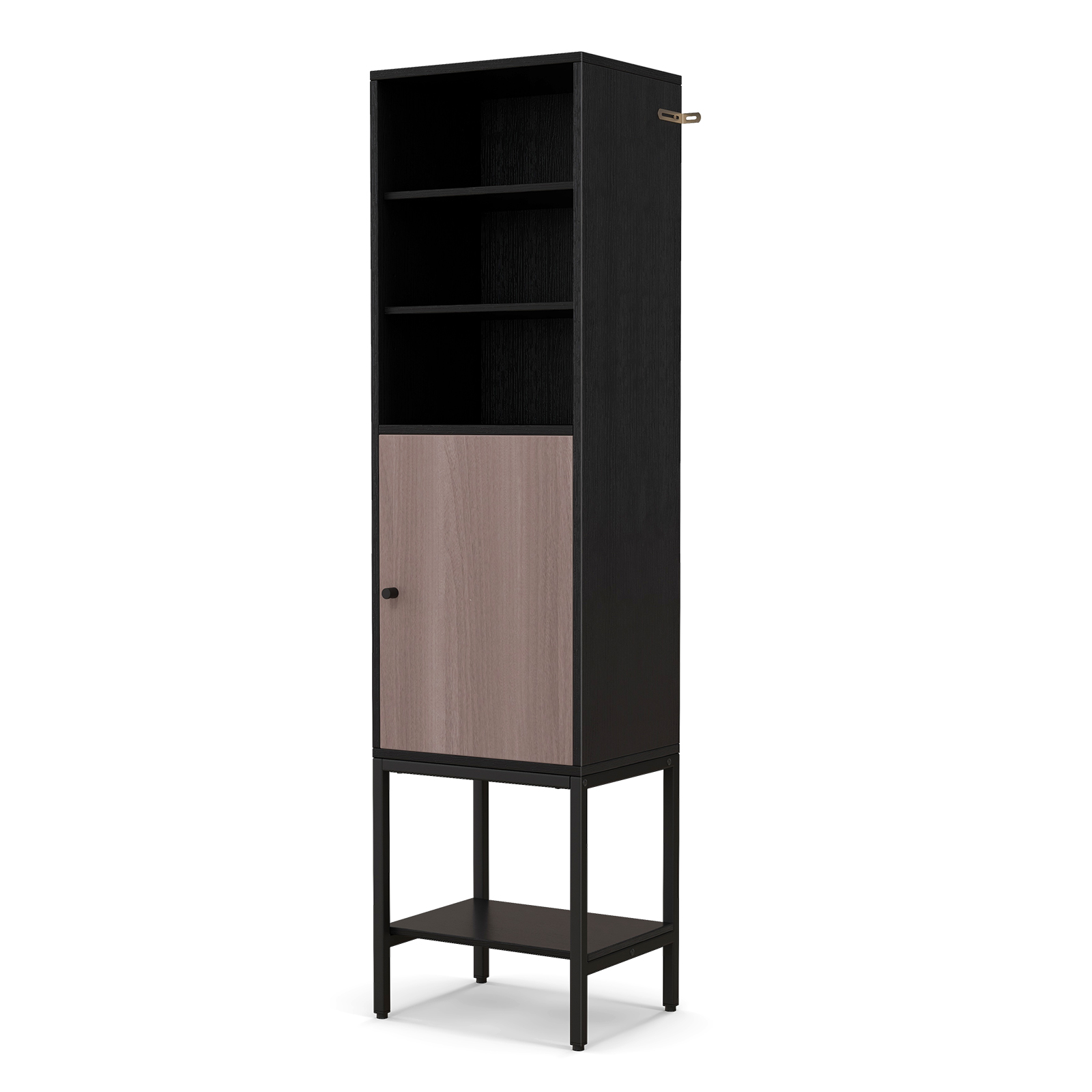 Tall Storage Cabinet with Adjustable Shelf and Bottom Storage-Black