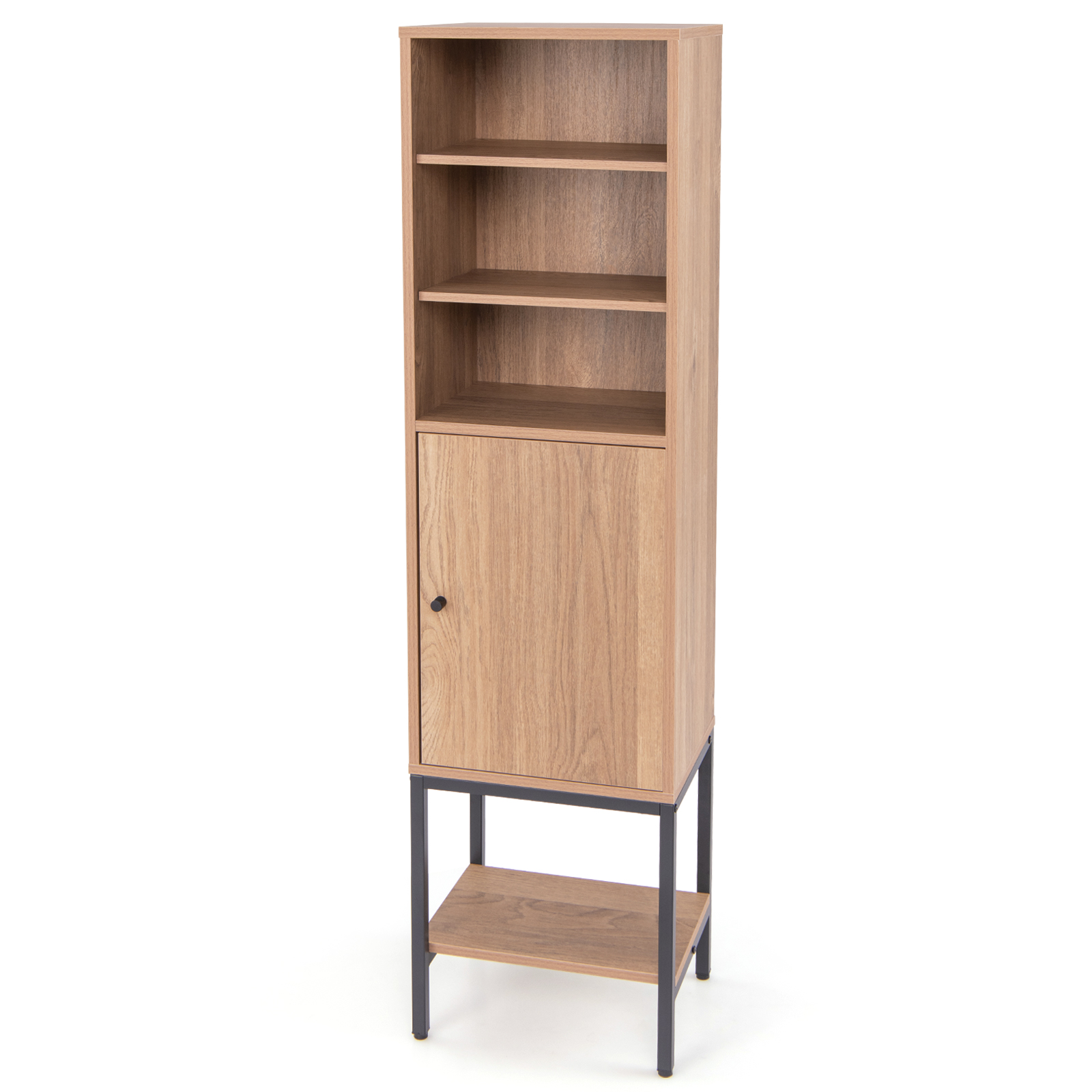 Tall Storage Cabinet with Adjustable Shelf and Bottom Storage-Natural