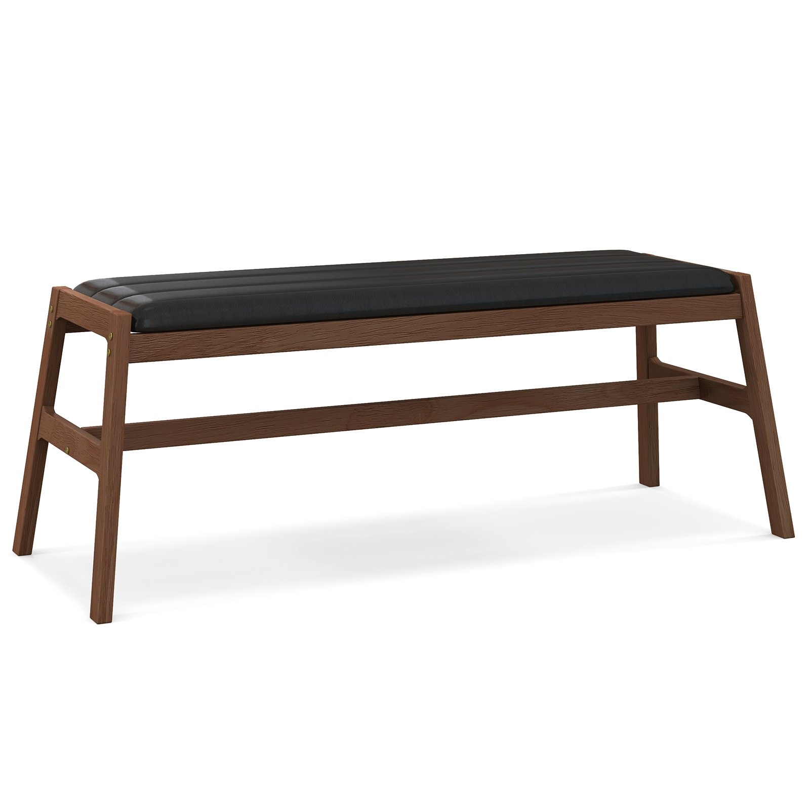 Upholstered Bench with Padded Cushion Solid Rubber Wood Frame-Brown