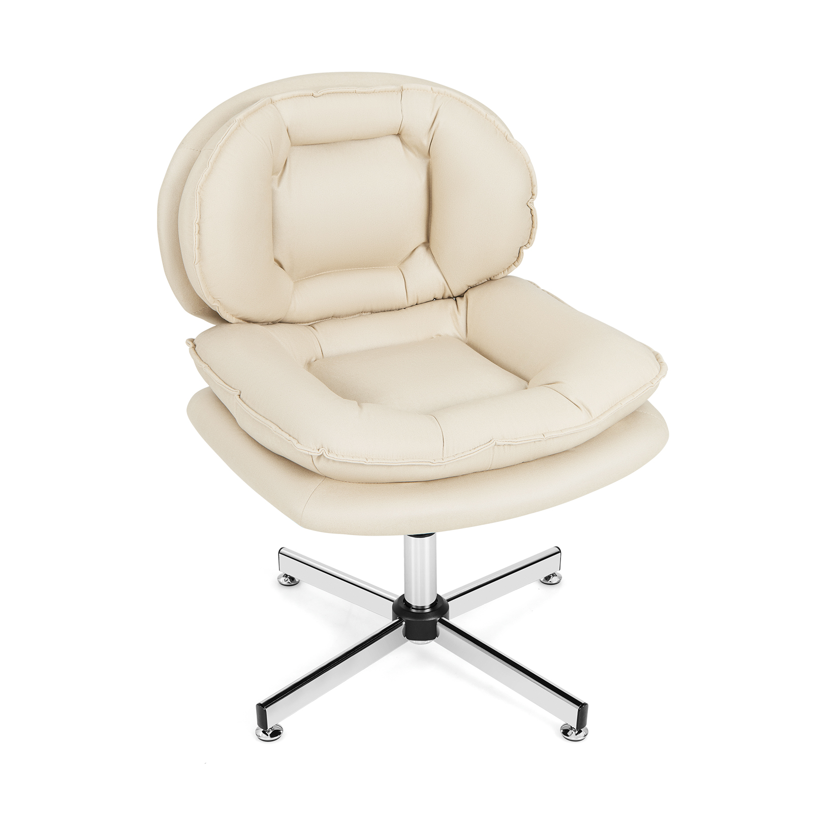 Upholstered Home Office Desk Chair with Double Padded Back and Seat-Beige