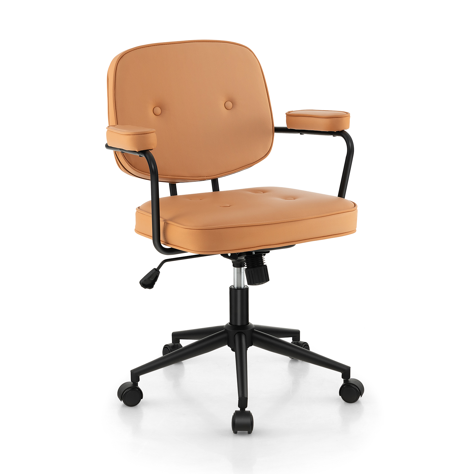 PU Leather Upholstered Swivel Task Chair with Rocking Backrest-Orange