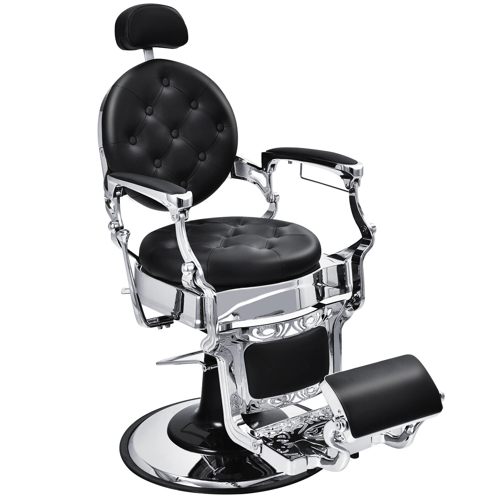 Height Adjustable 360° Swivel Vintage Salon Barber Chair-Black