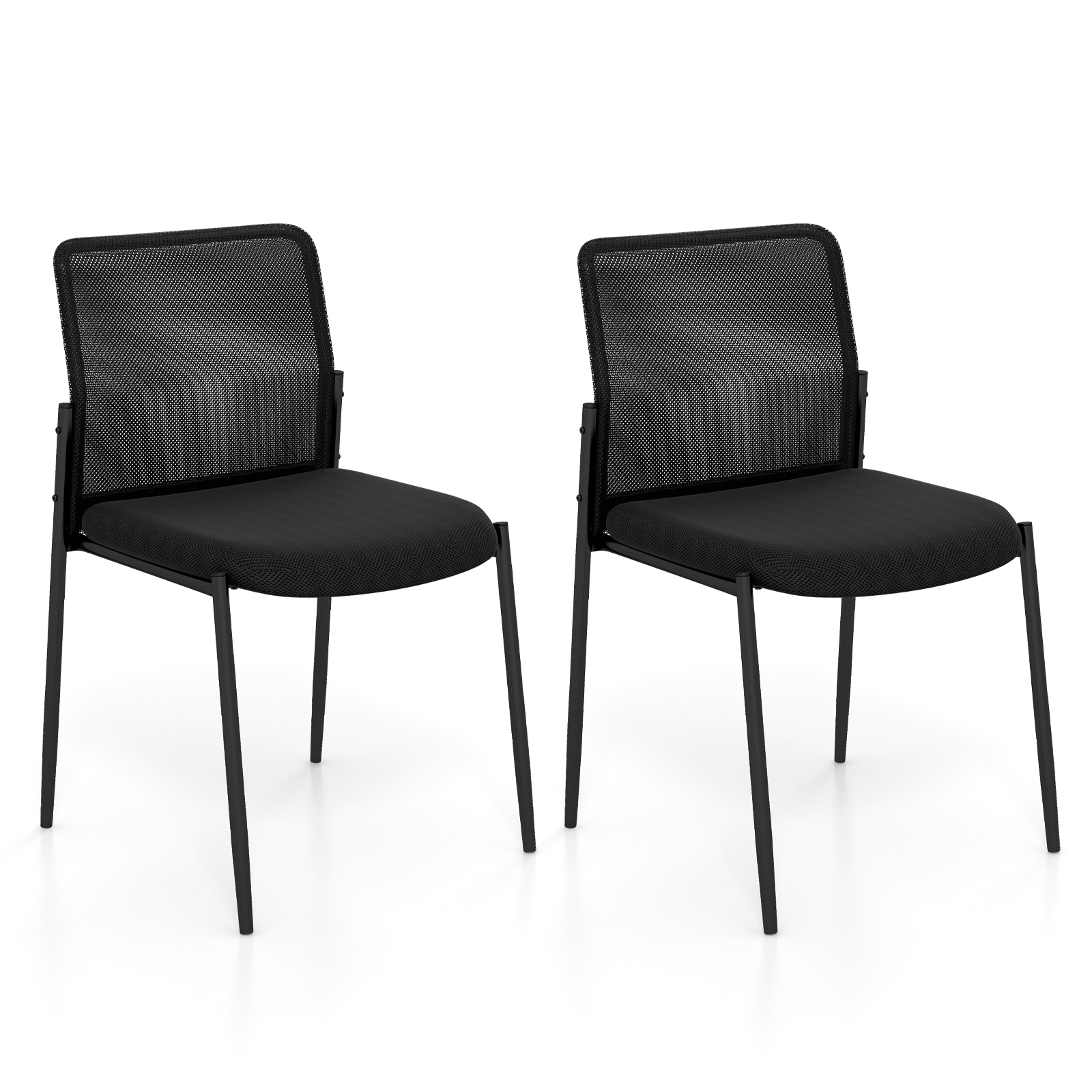 Waiting Room Chair Set of 2 with Ergonomic Mesh Backrest and Padded Seat-Black