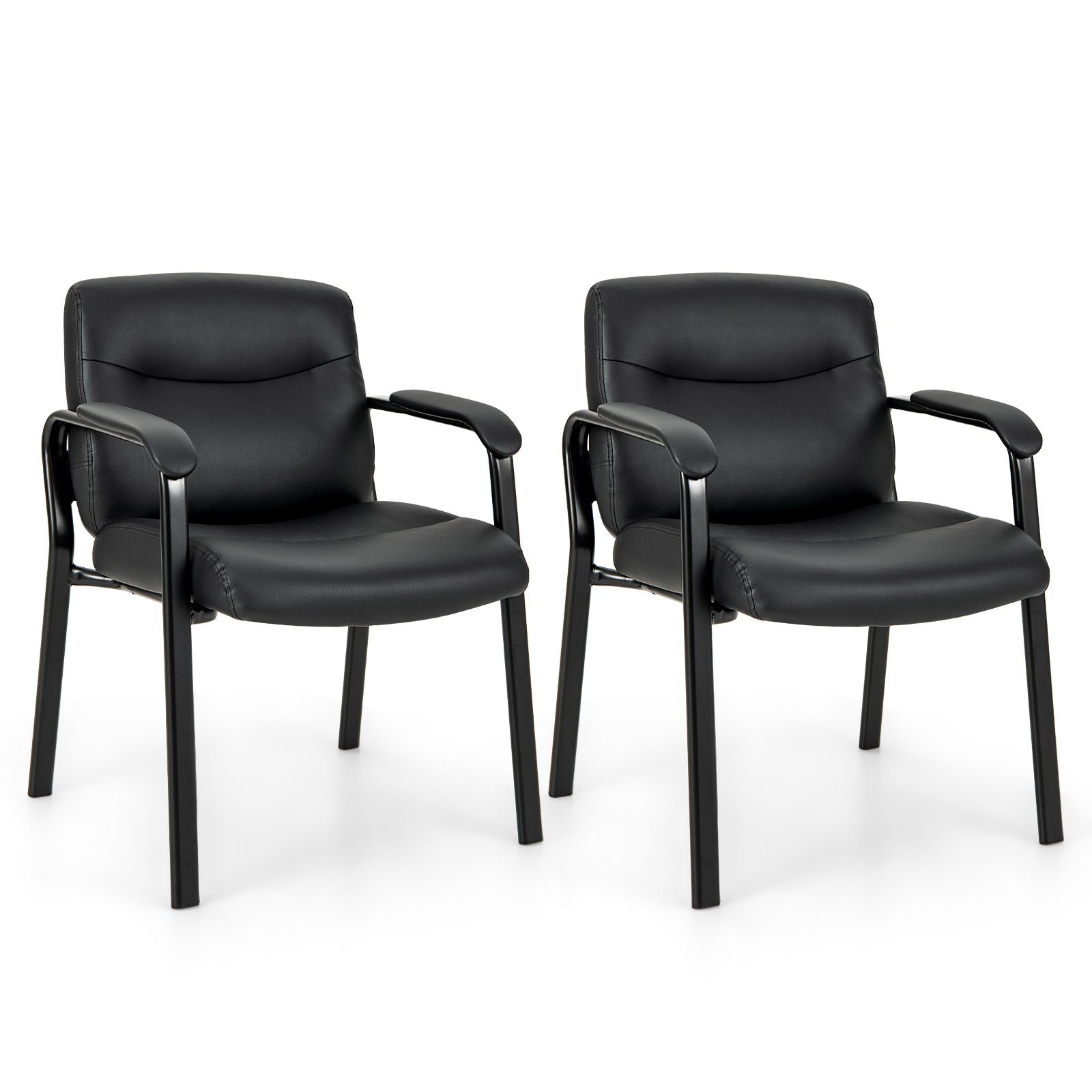 Upholstered Waiting Room Chair No Wheels Set of 2 with Padded Armrests-Black