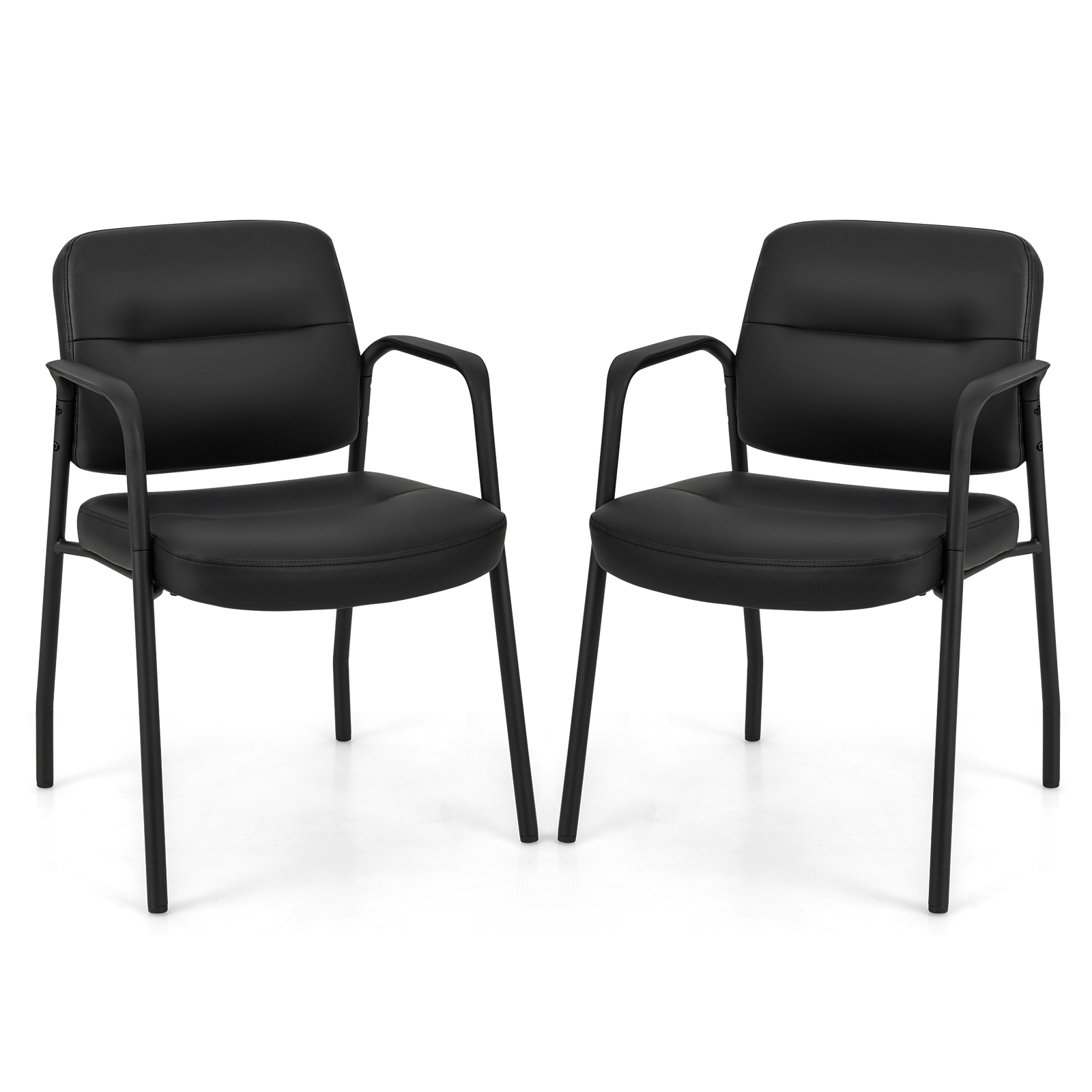 Set of 2 Waiting Room Chairs with Integrated Armrests No Wheels-Black