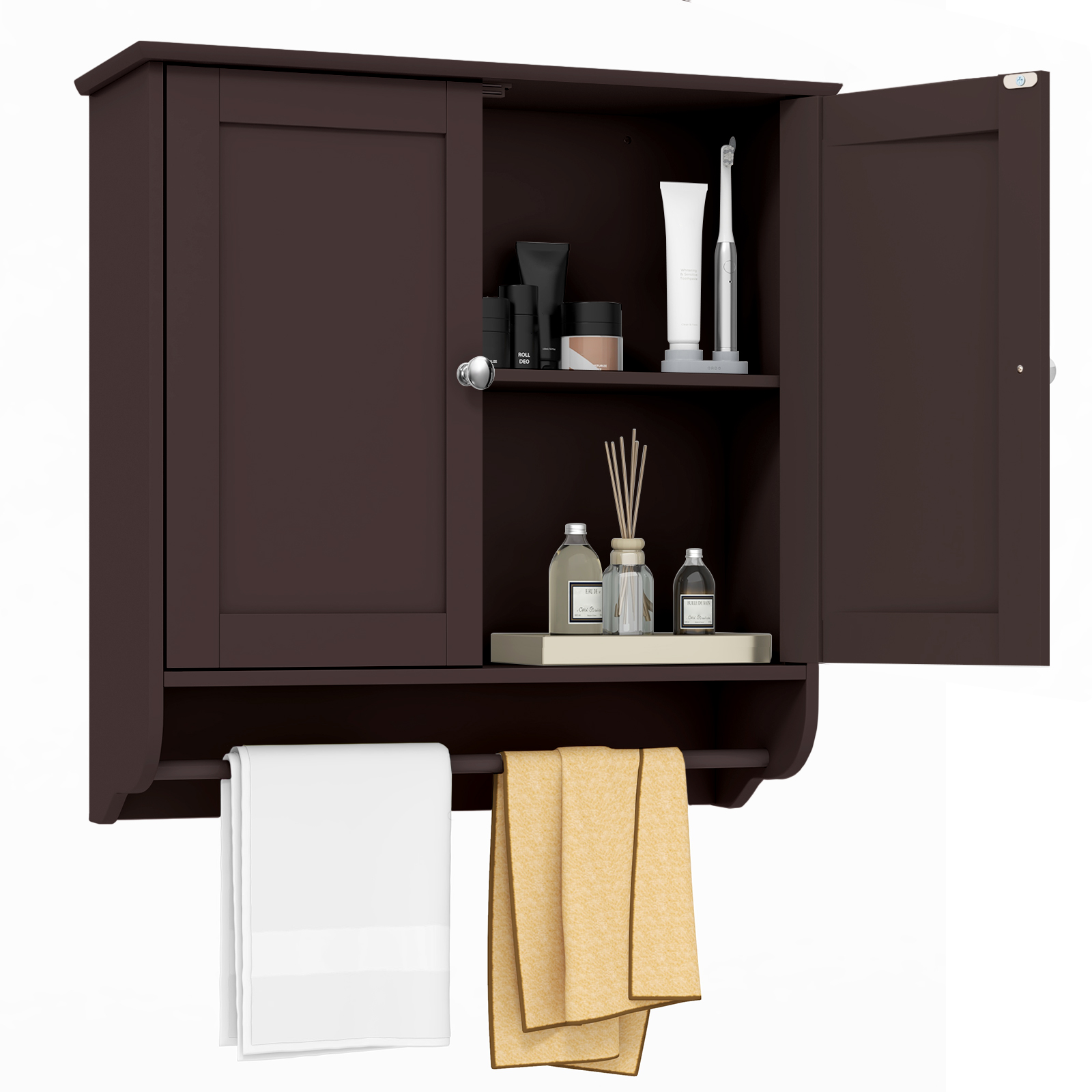 Wall Mounted Bathroom Cabinet with Adjustable Shelf-Brown