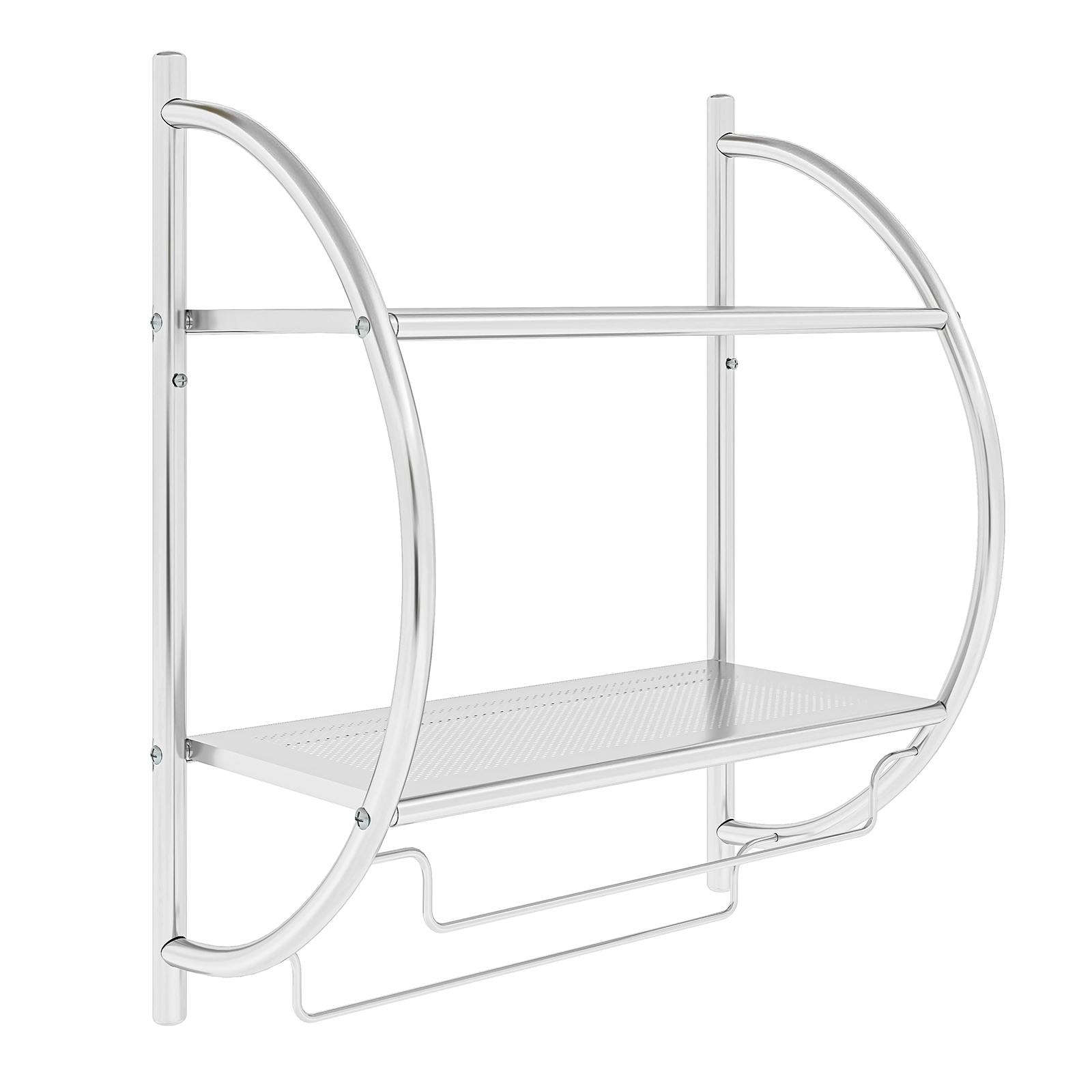 Wall Mounted Bathroom Shelves with Towel Holder-Silver