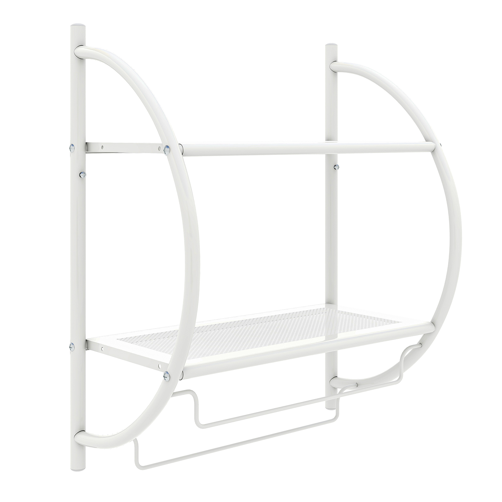 Wall Mounted Bathroom Shelves with Towel Holder-White