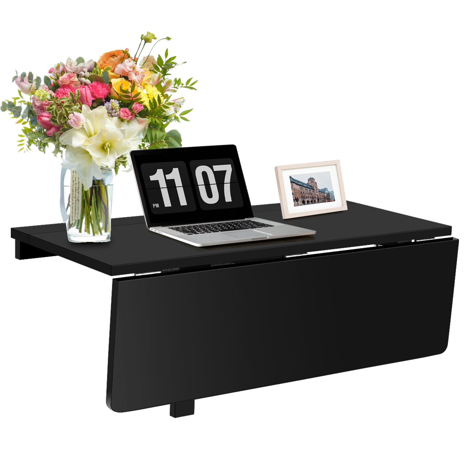 80 x 60 cm Wall Mounted Folding Table Drop-Leaf Floating Writing Desk-Black