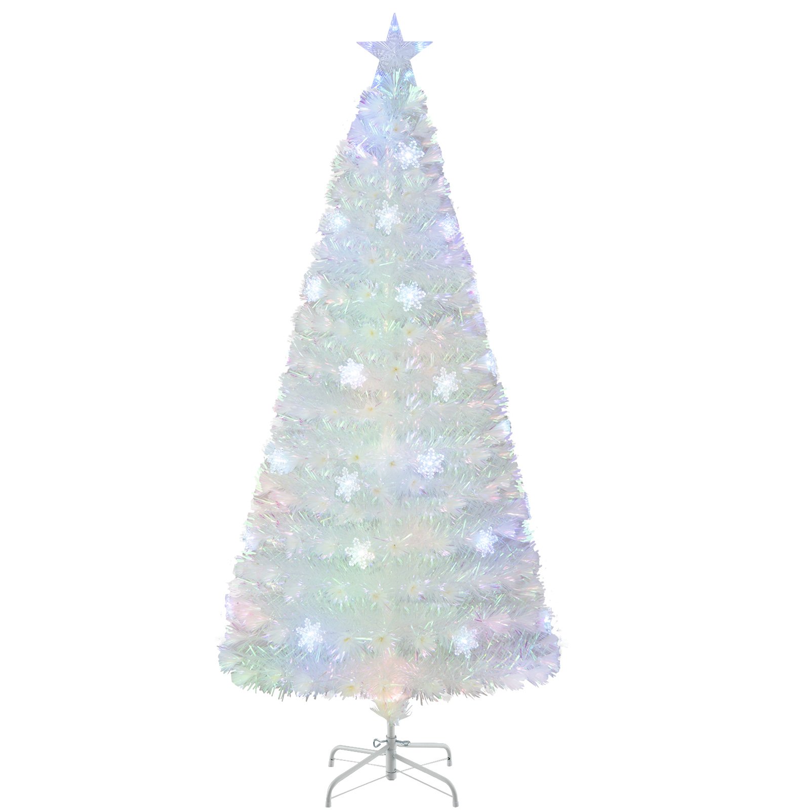 4/5/6 Feet Artificial Fiber Optic White Pre-lit Christmas Tree with Light-180 cm