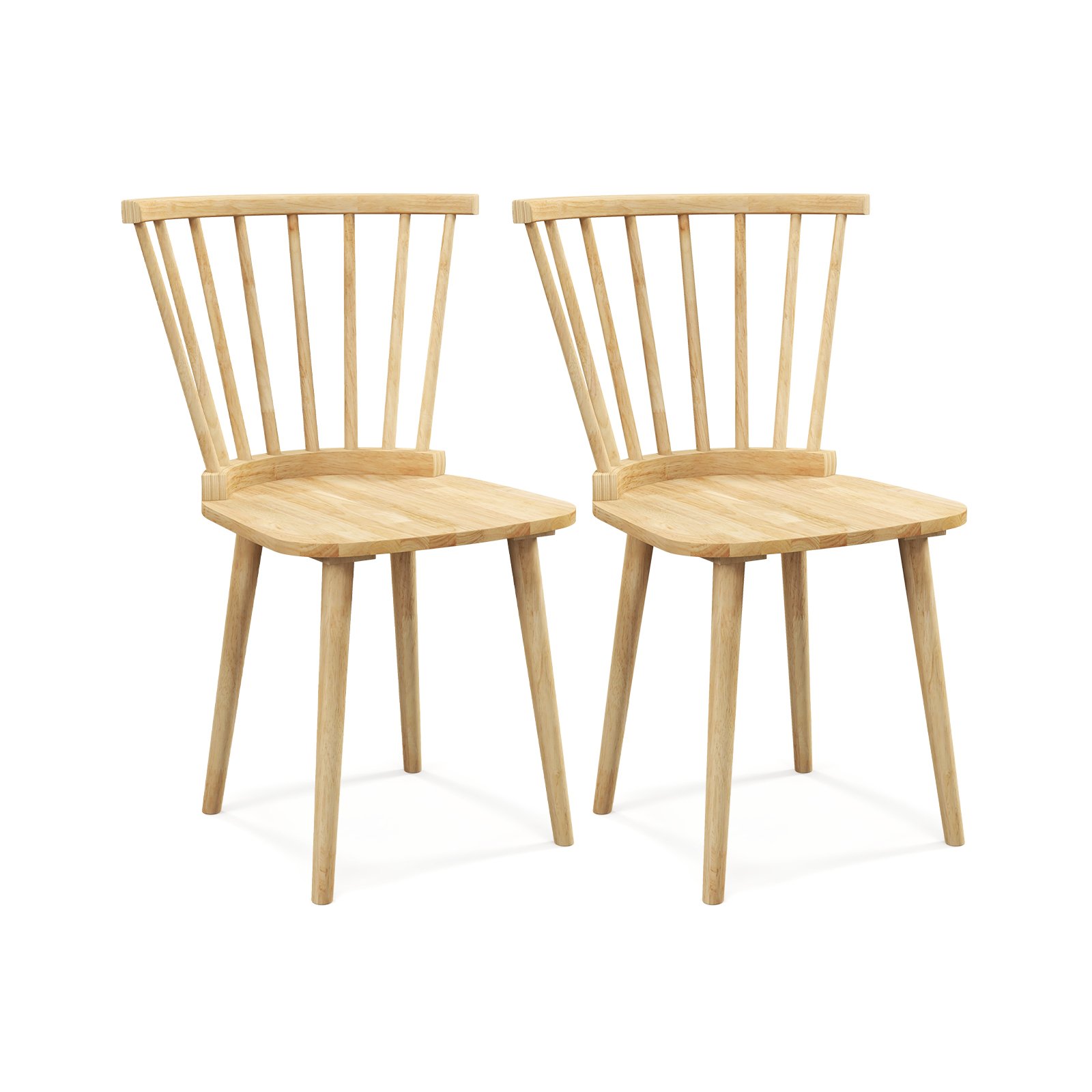 Windsor Dining Chairs Set of 2 with Spindle Back-Natural