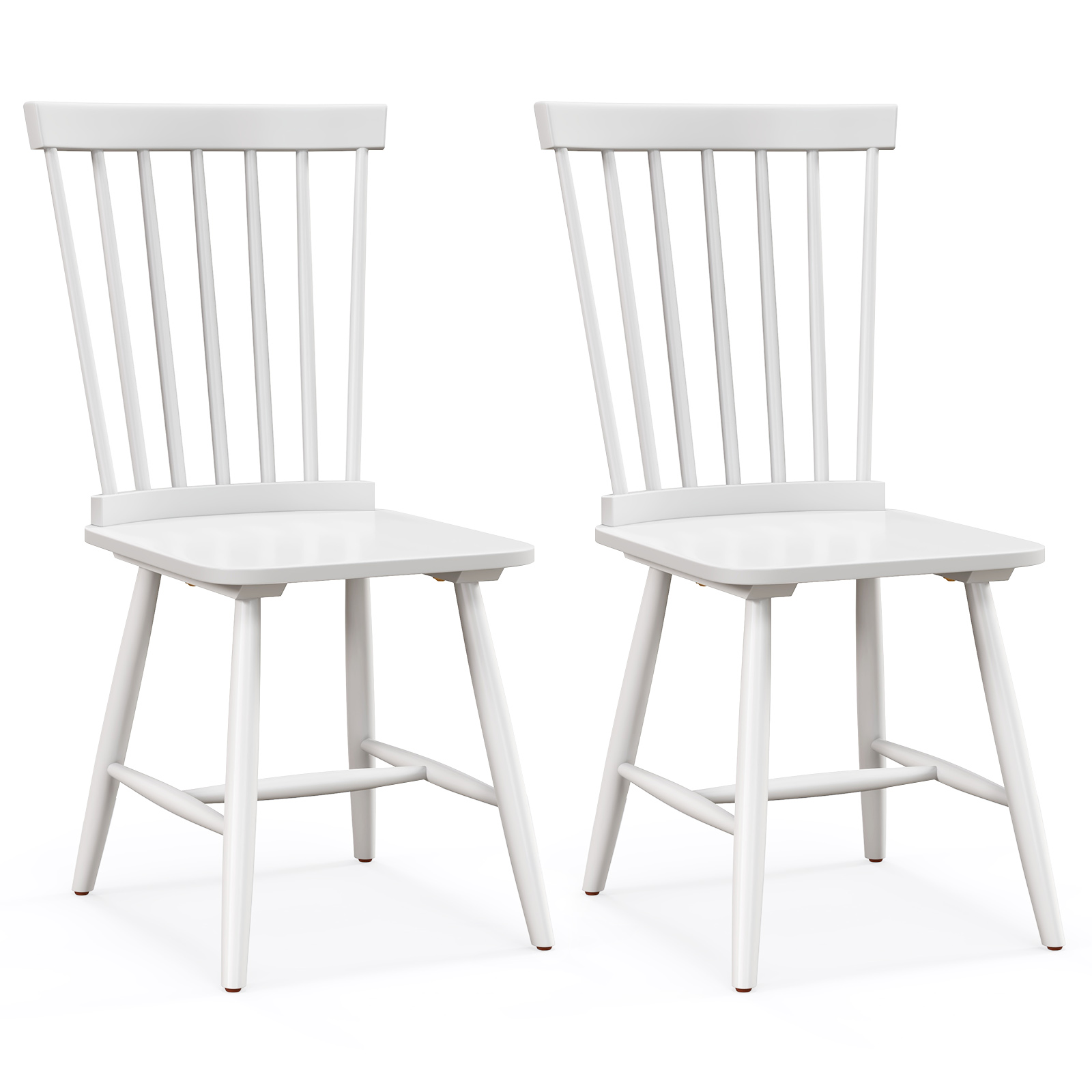 Set of 2 Windsor Style Armless Dining Chairs with Ergonomic Spindle Backs-White