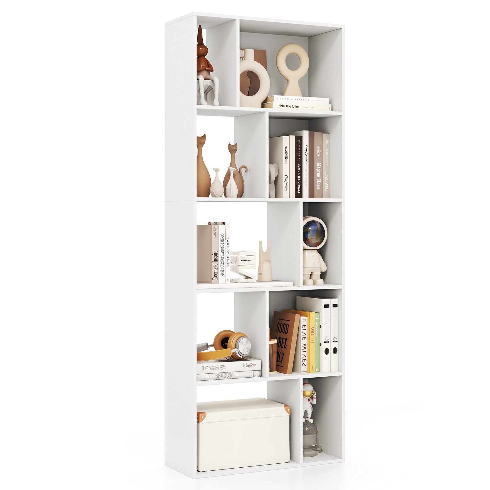 Wood 5-tier Bookshelf Bookcase Home Organizer Display Shelf-White