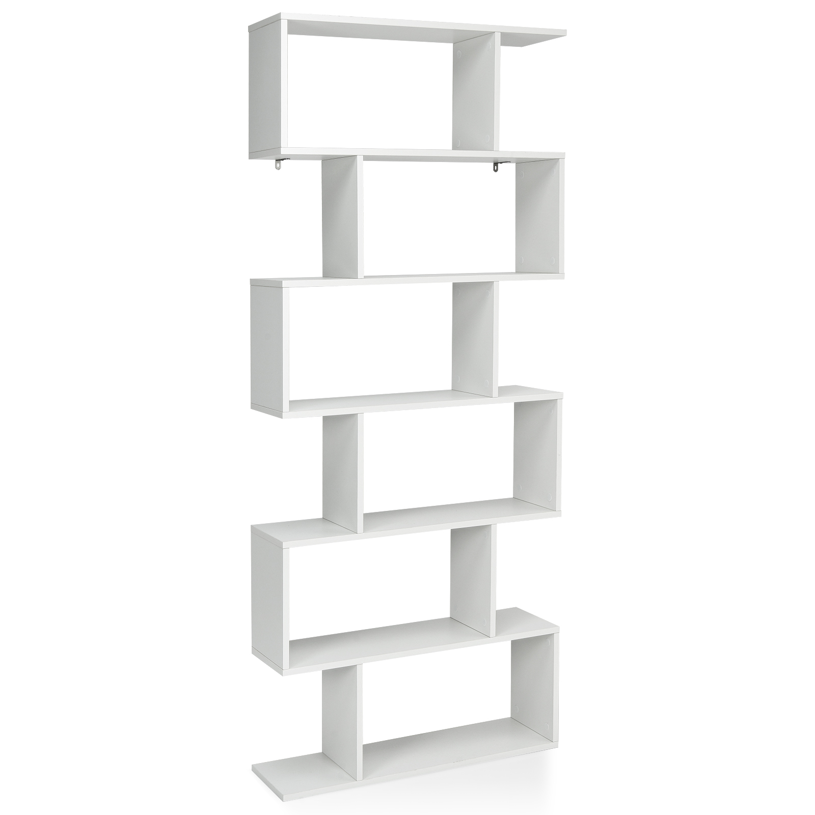 6-tier S-shaped Wooden Industrial Bookshelf-White