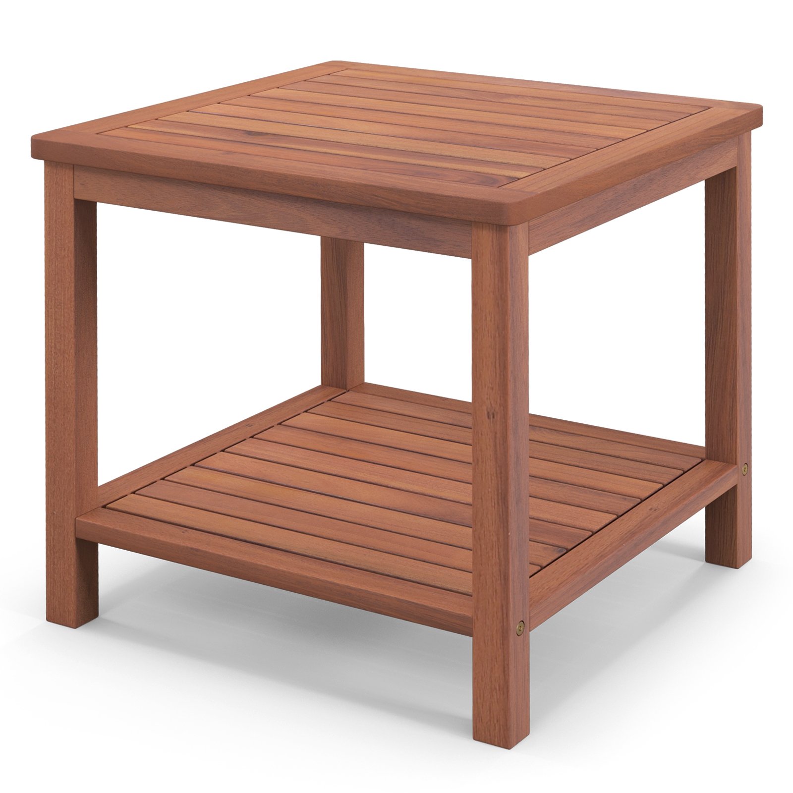 2-Tier Wooden Side Table with Slatted Tabletop