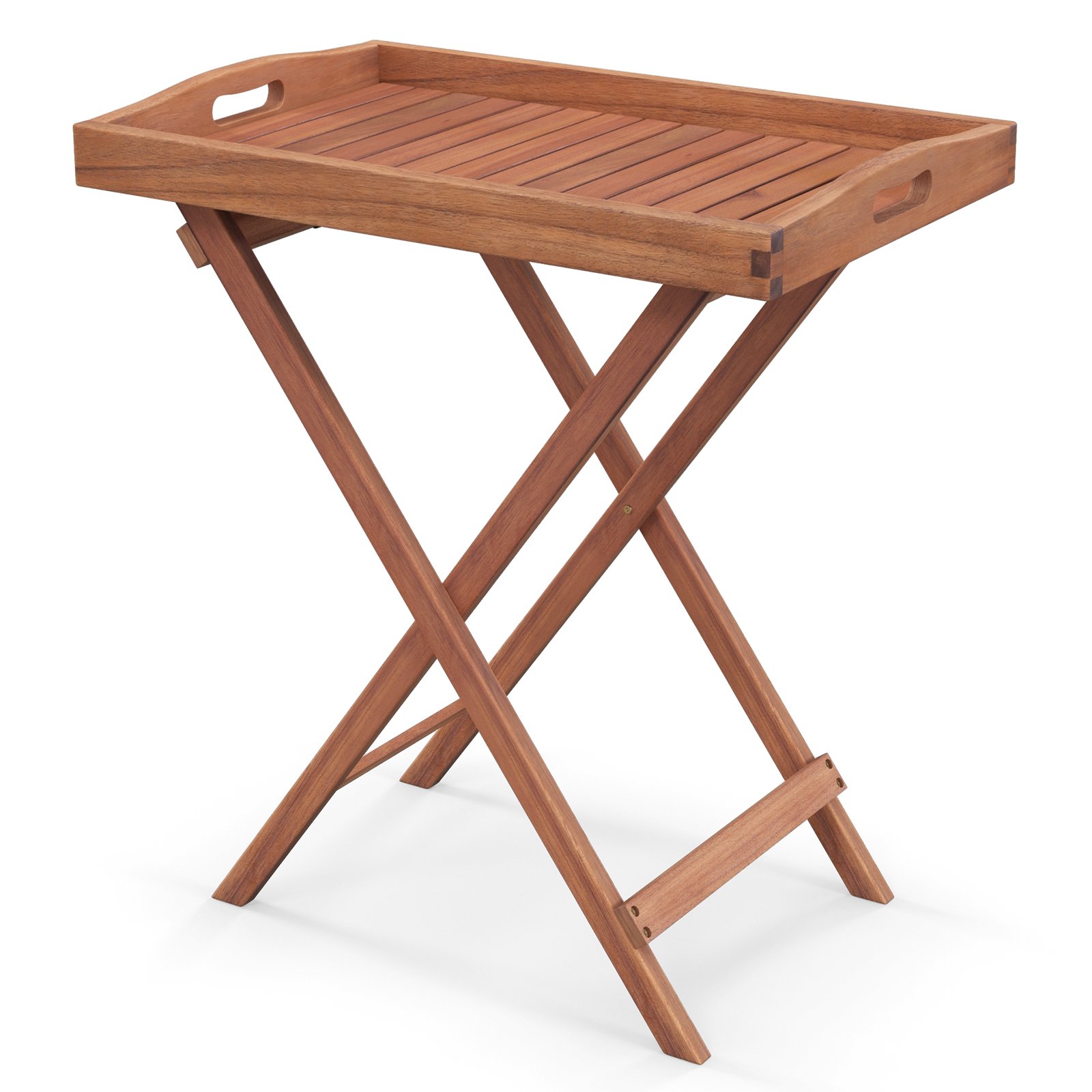 Wooden Side Table with Slatted Tabletop and Sturdy X-shaped Frame-C