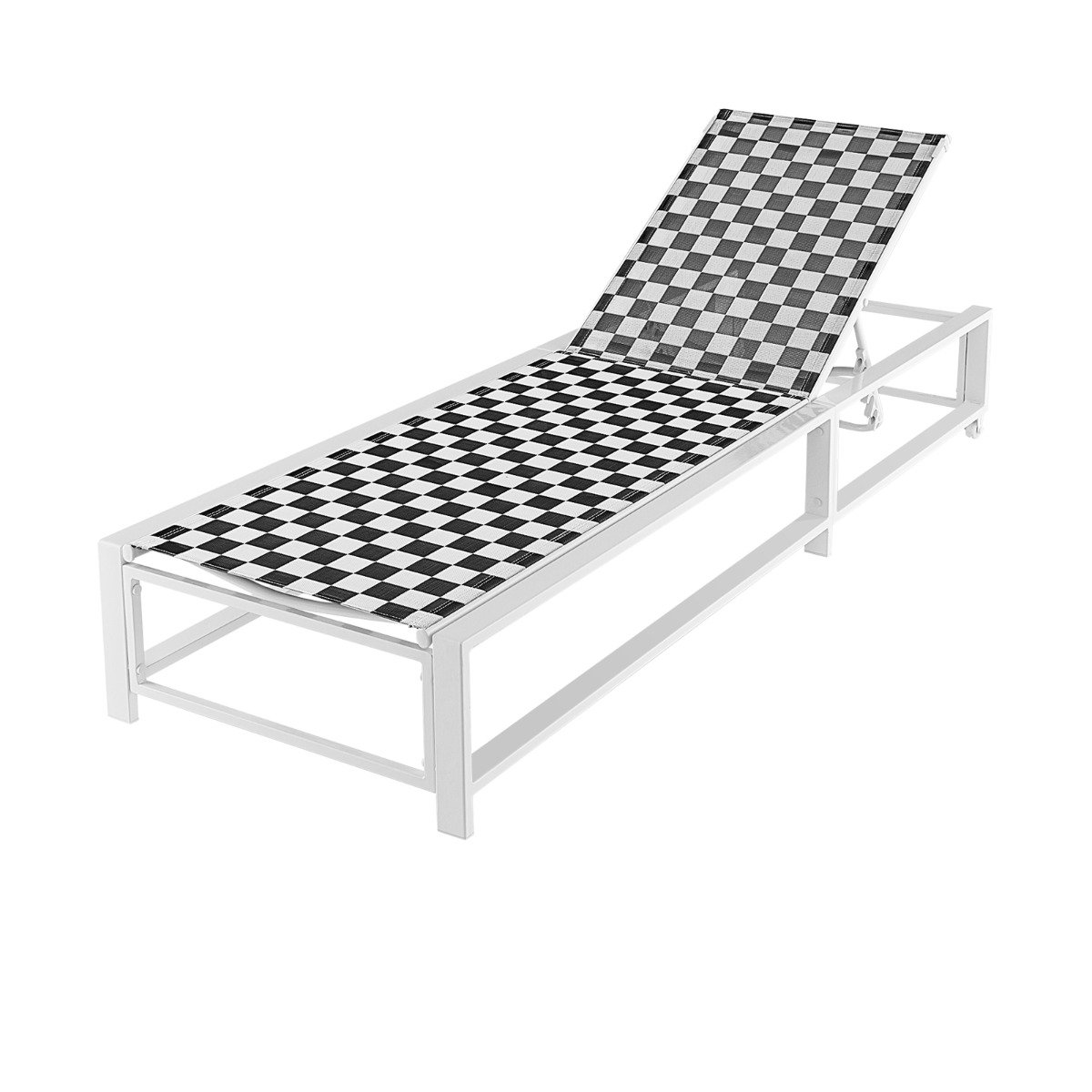 Adjustable Patio Chaise Lounge with Wheels and Breathable Fabric and Sturdy Metal Frame