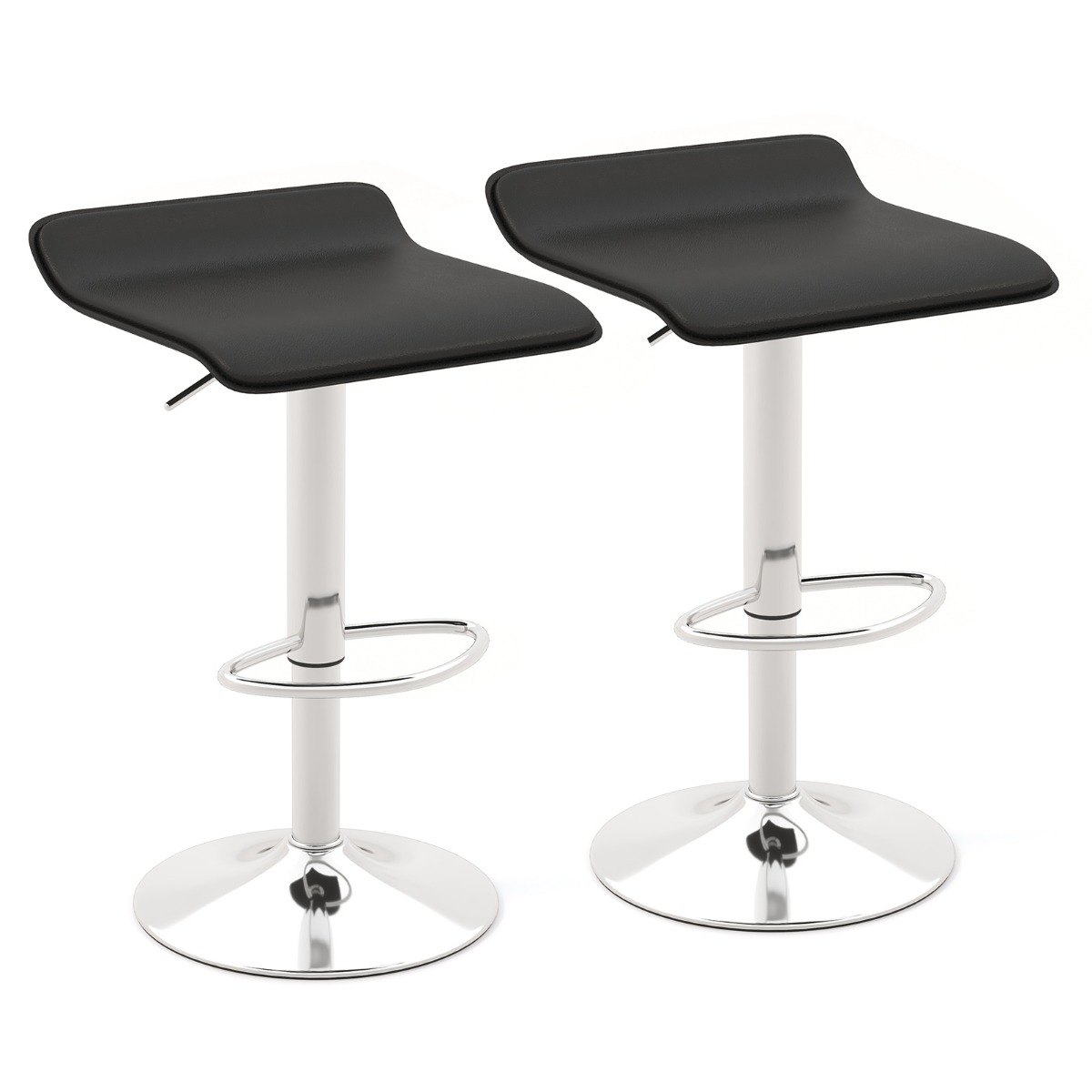 Adjustable Swivel Bar Stool Set of 2 with Wave-shaped Seat-Black