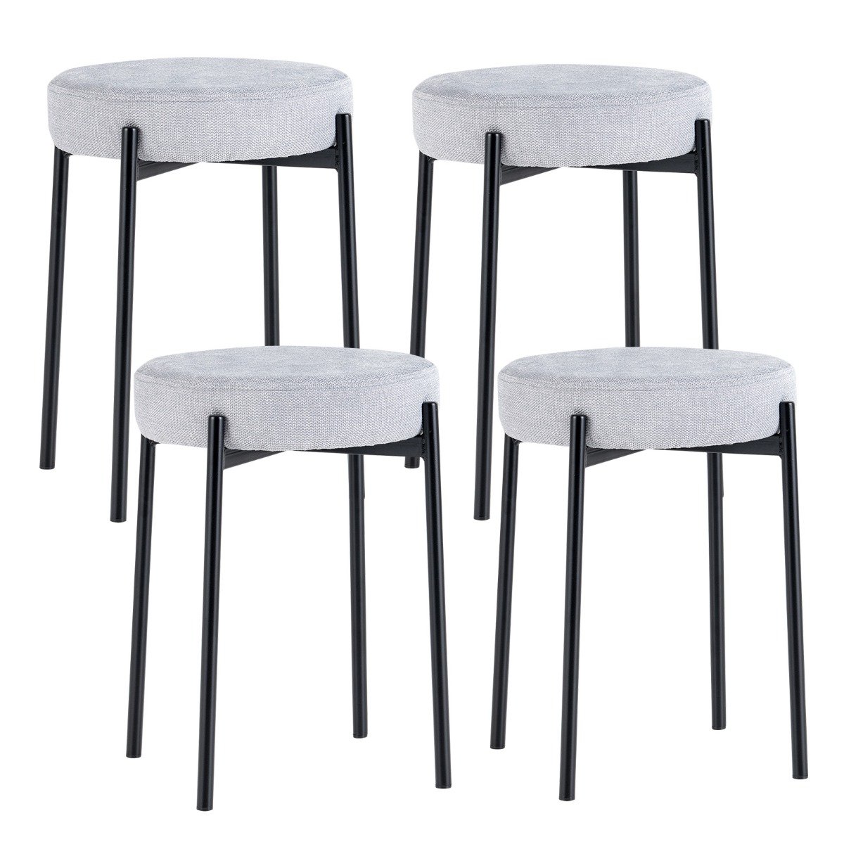 Bar Stools Set of 4 with Metal Legs and Sponge Padded Cushion-Light Grey