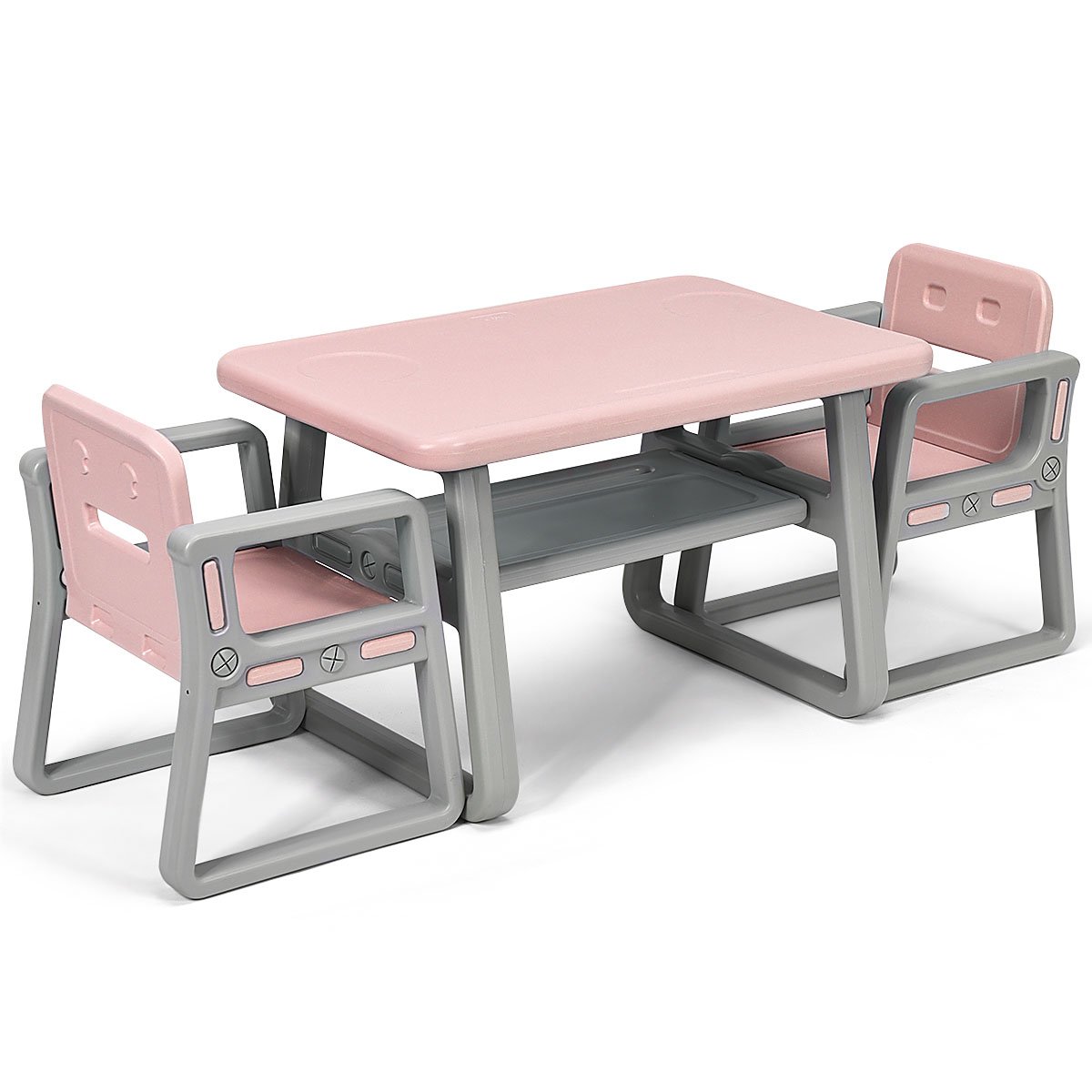 Kids Seating Group with Storage Shelf Armrests Backrests-Pink