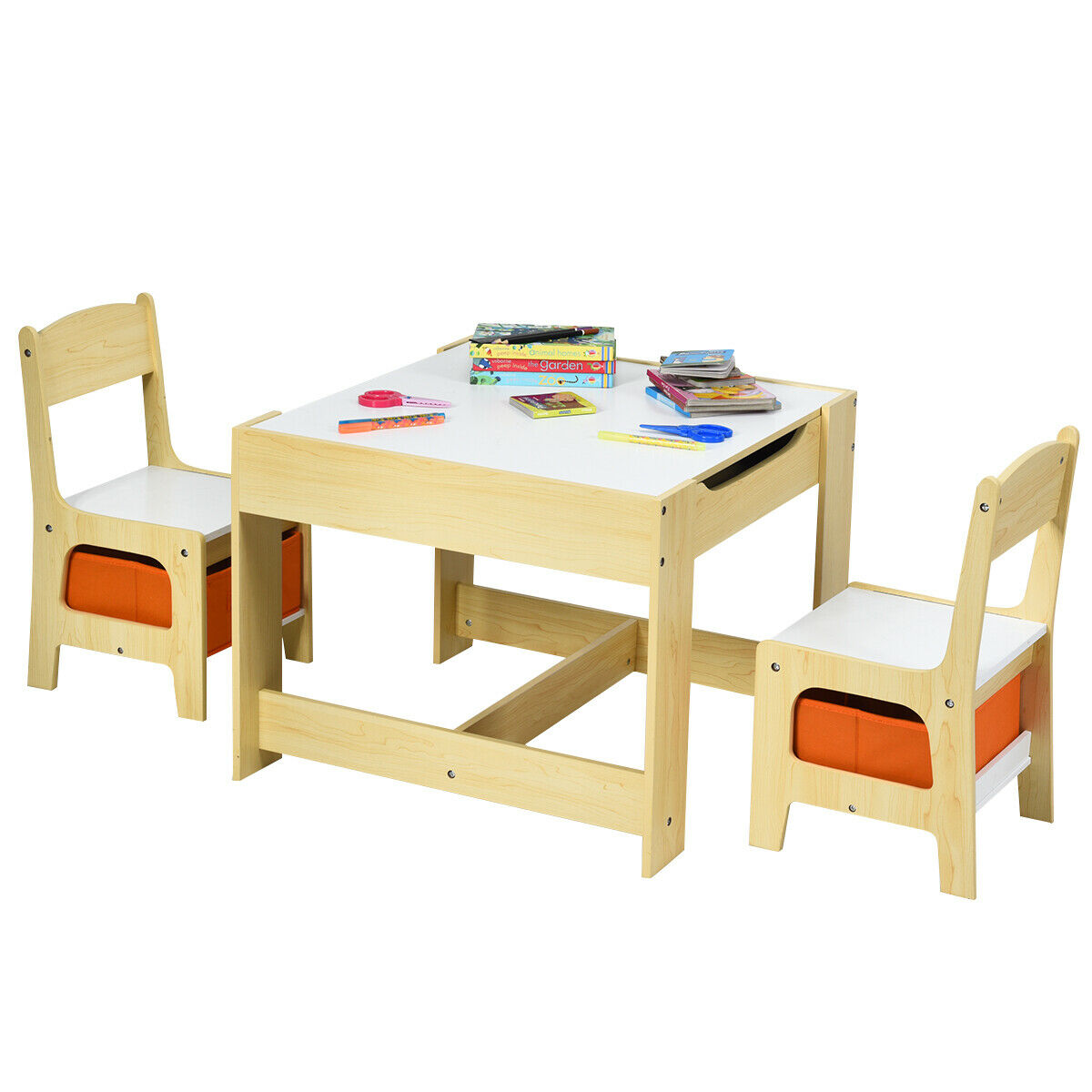 Children's Table and Chair Set with Storage Boxes-Beige