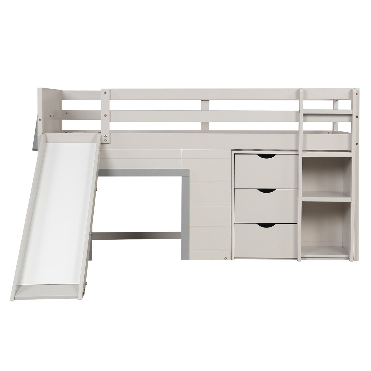 Single Size Pine Wood Loft Bed with Slide and Ladder and Game House-Grey