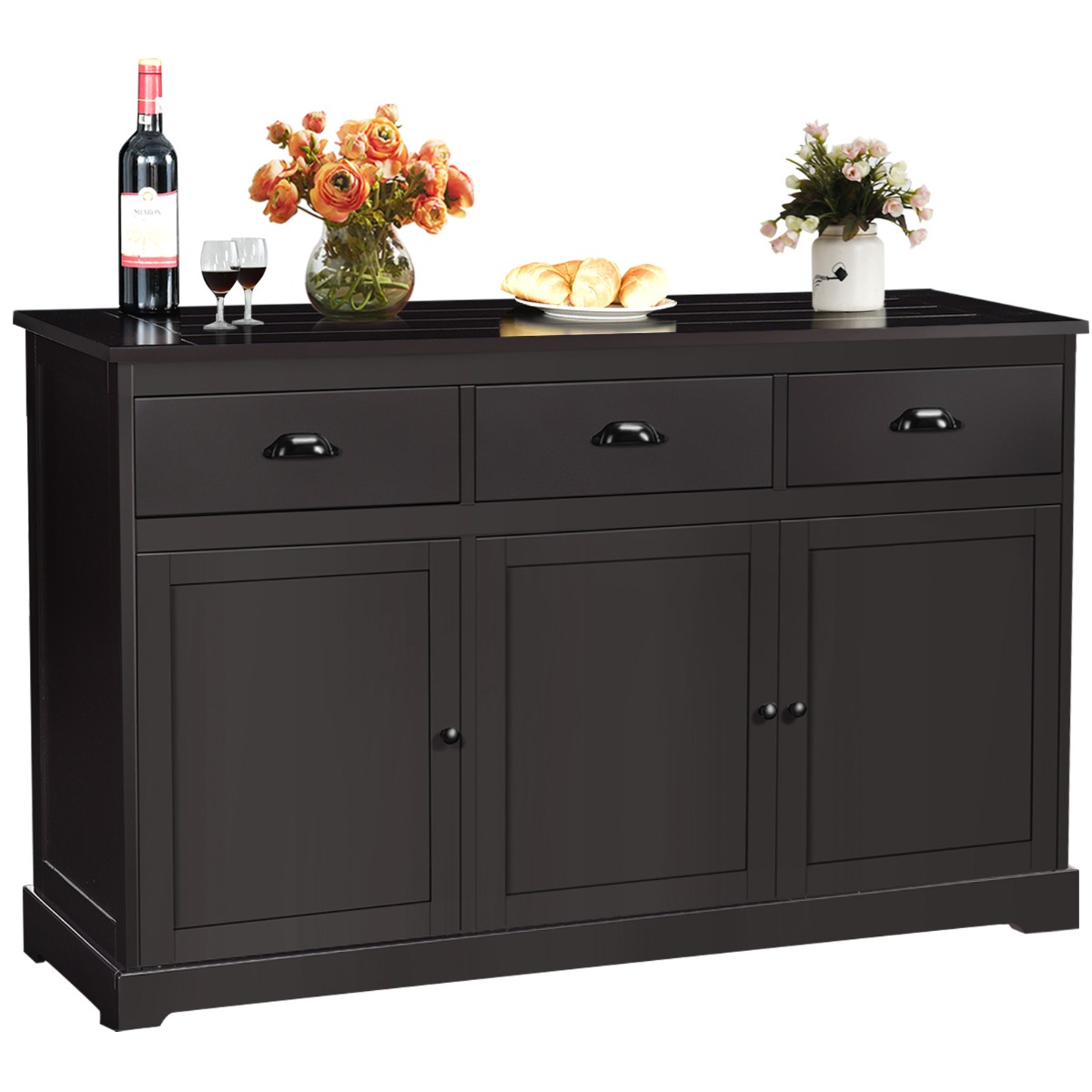 Buffet Sideboard with Cabinets Drawers and Adjustable Shelf-Brown