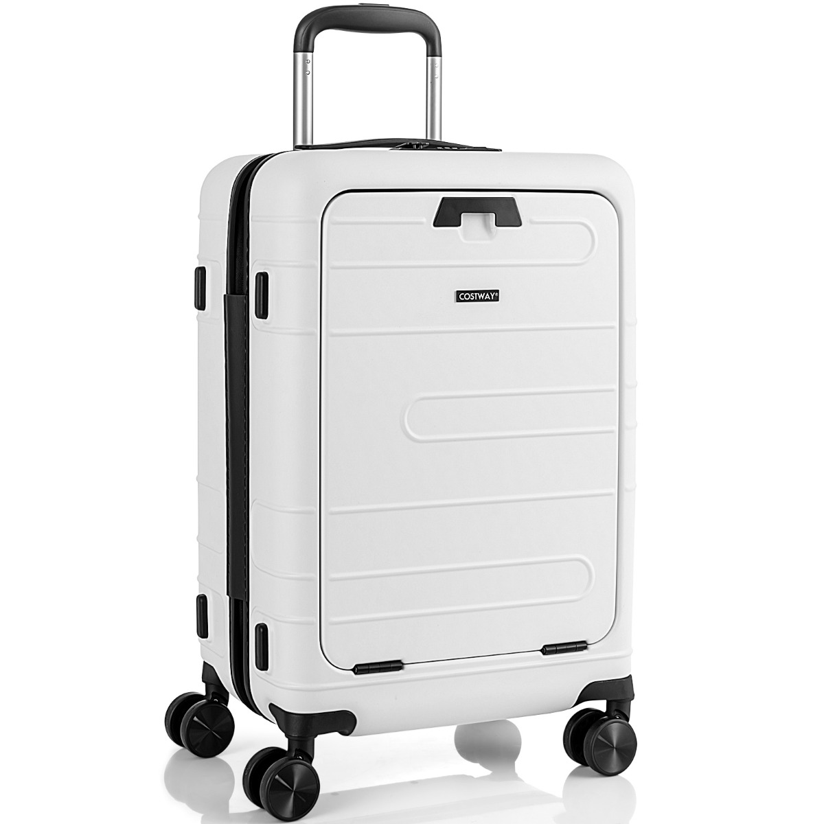 Carry On Luggage with 4-Level Telescoping Aluminum Pull Rod-White