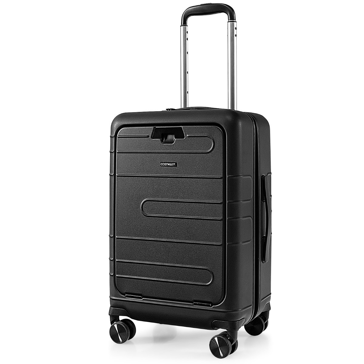 Carry On Luggage with 4-Level Telescoping Aluminum Pull Rod-Black