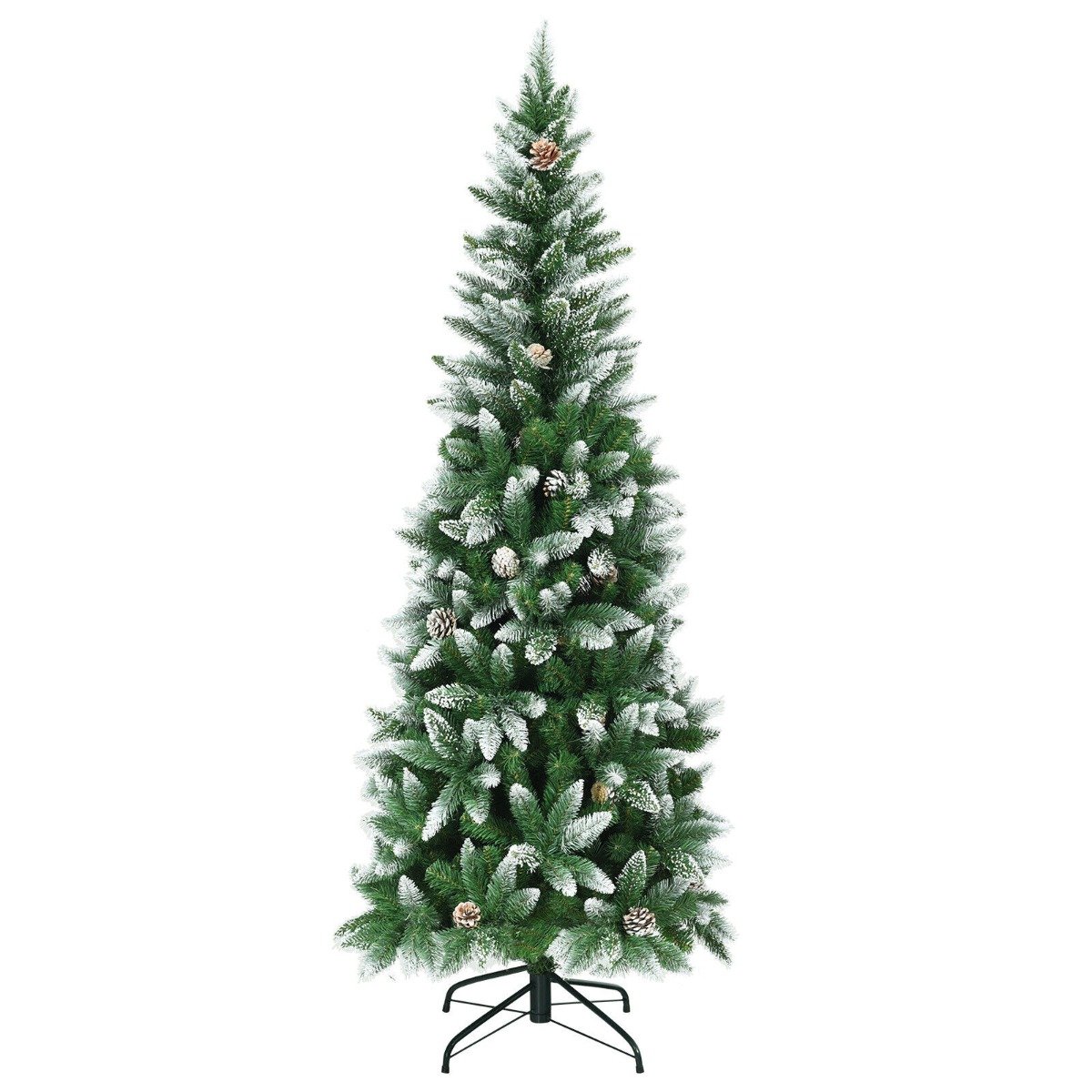 Snow-Flocked Pencil Hinged Artificial Christmas Tree with Pine Cones-6FT