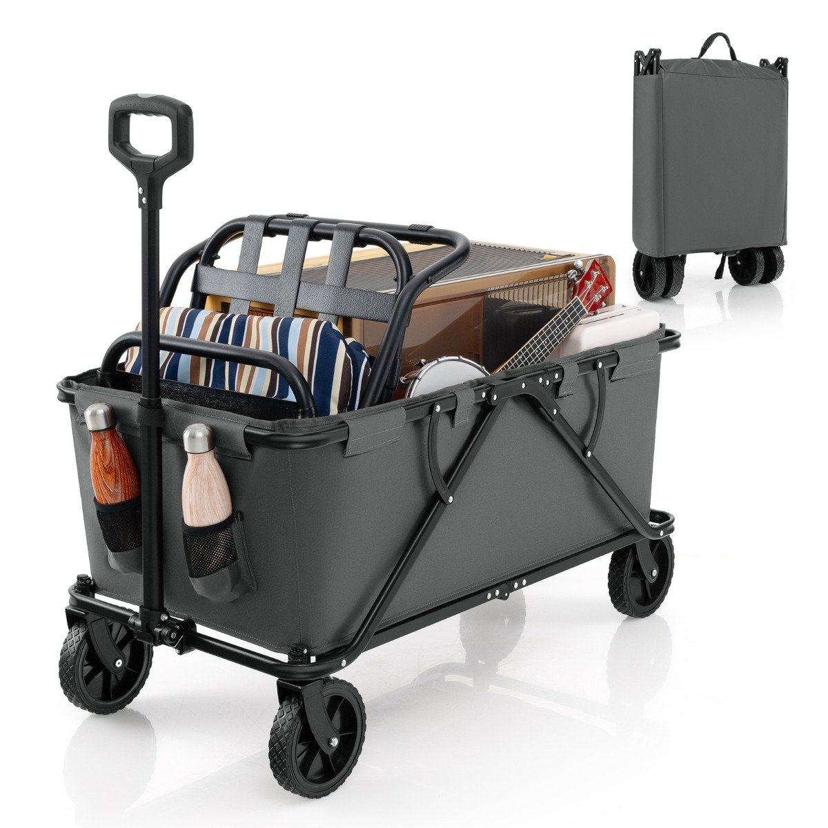 Collapsible Foldable Wagon Cart with Adjustable Handlebar-Grey