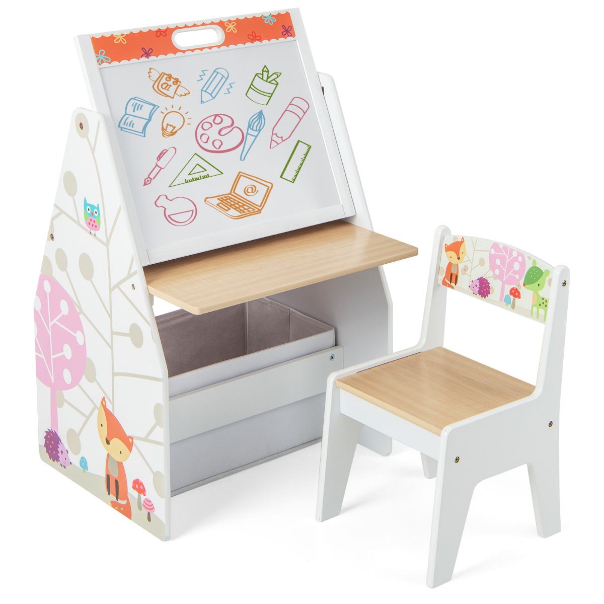 Double-Sided Kids Art Easel and Play Station for Boys Girls-White