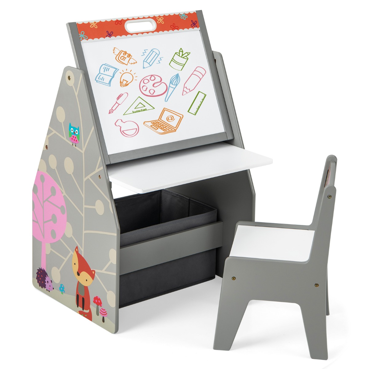 Double-Sided Kids Art Easel and Play Station for Boys Girls-Grey